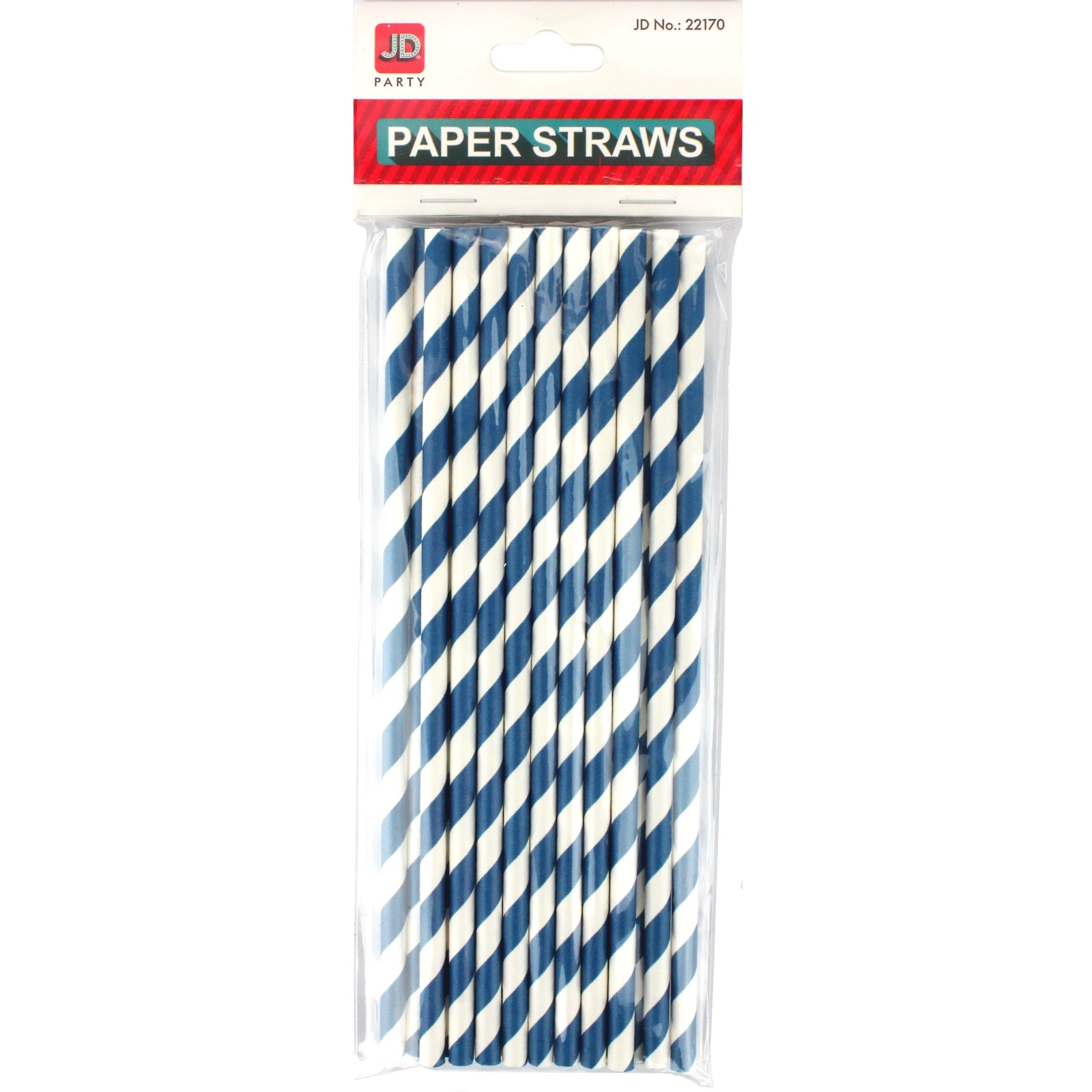 Dark Blue and White Striped Paper Straws (Pack of 20)