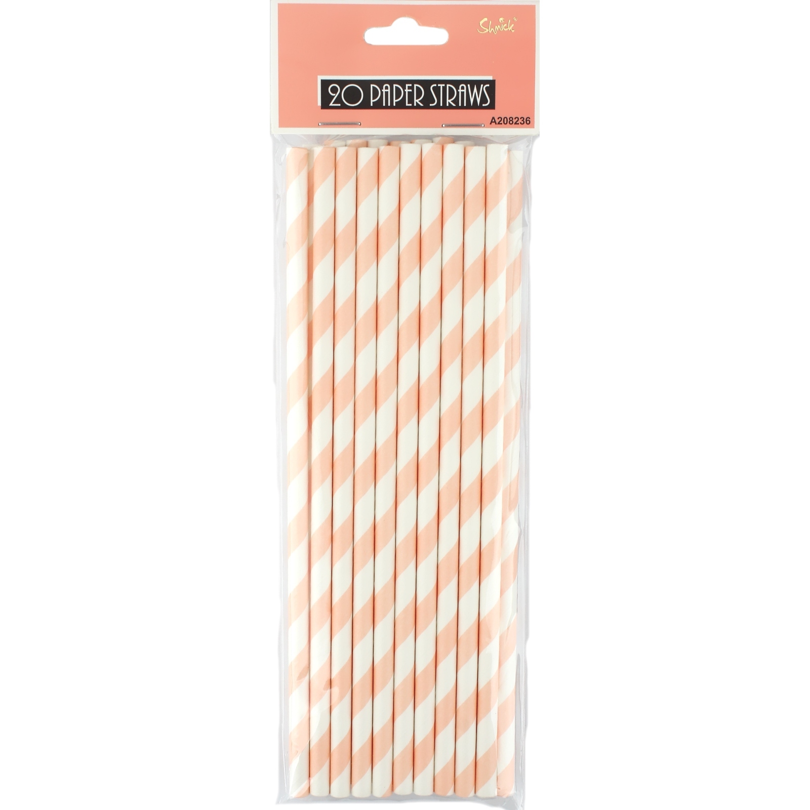 Pastel Coral and White Stripe Paper Straws (Pack of 20)