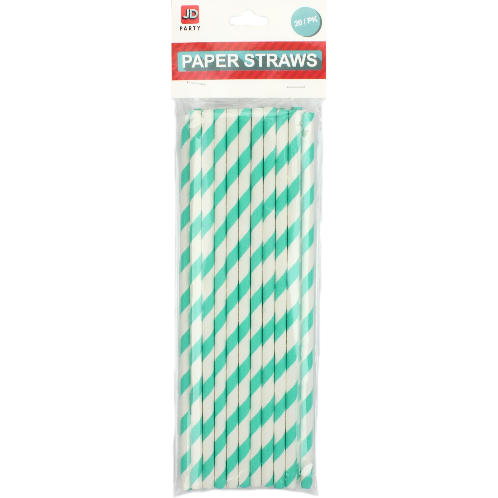 Teal and White Striped Paper Straws (Pack of 20)