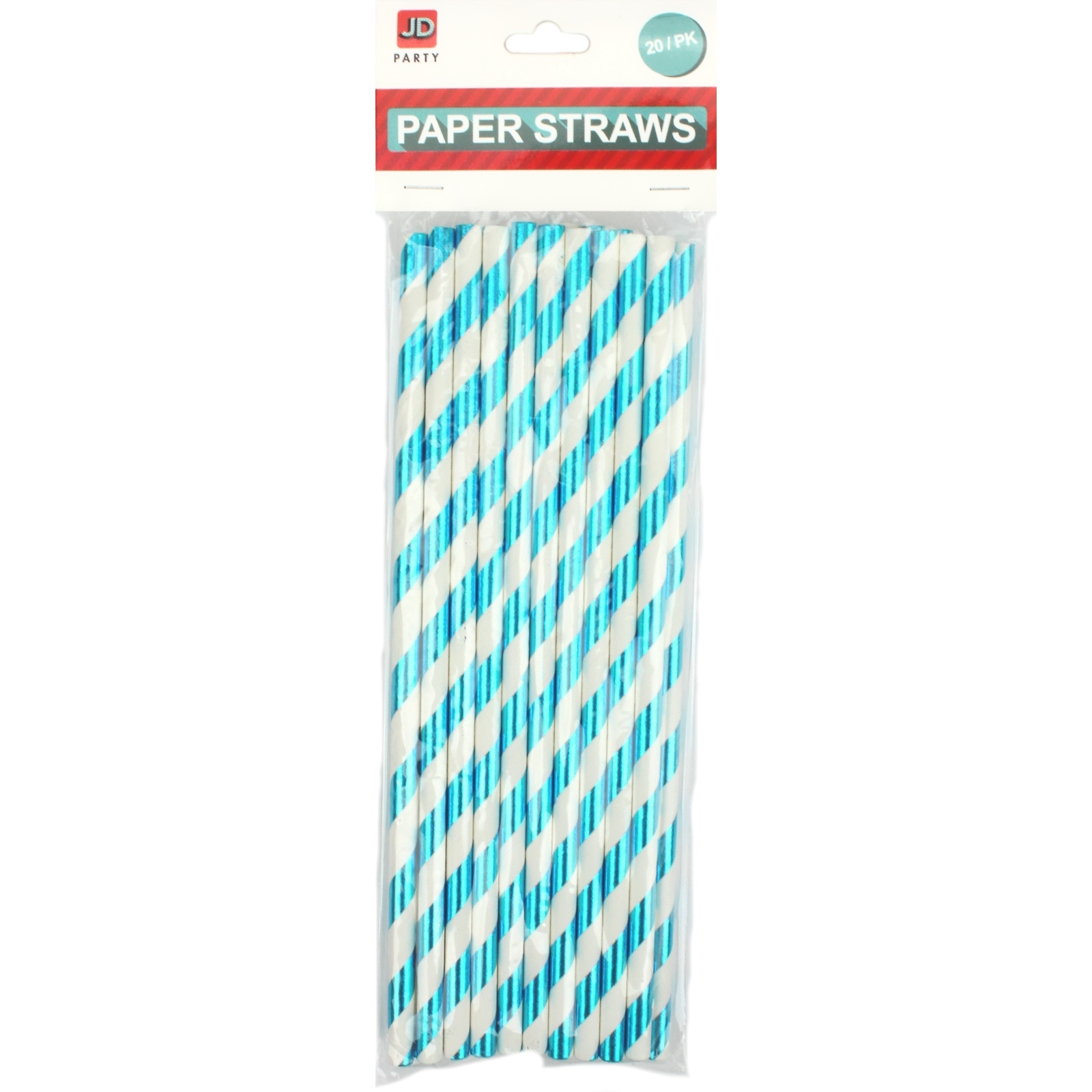 Metallic Blue and White Striped Paper Straws (Pack of 20)