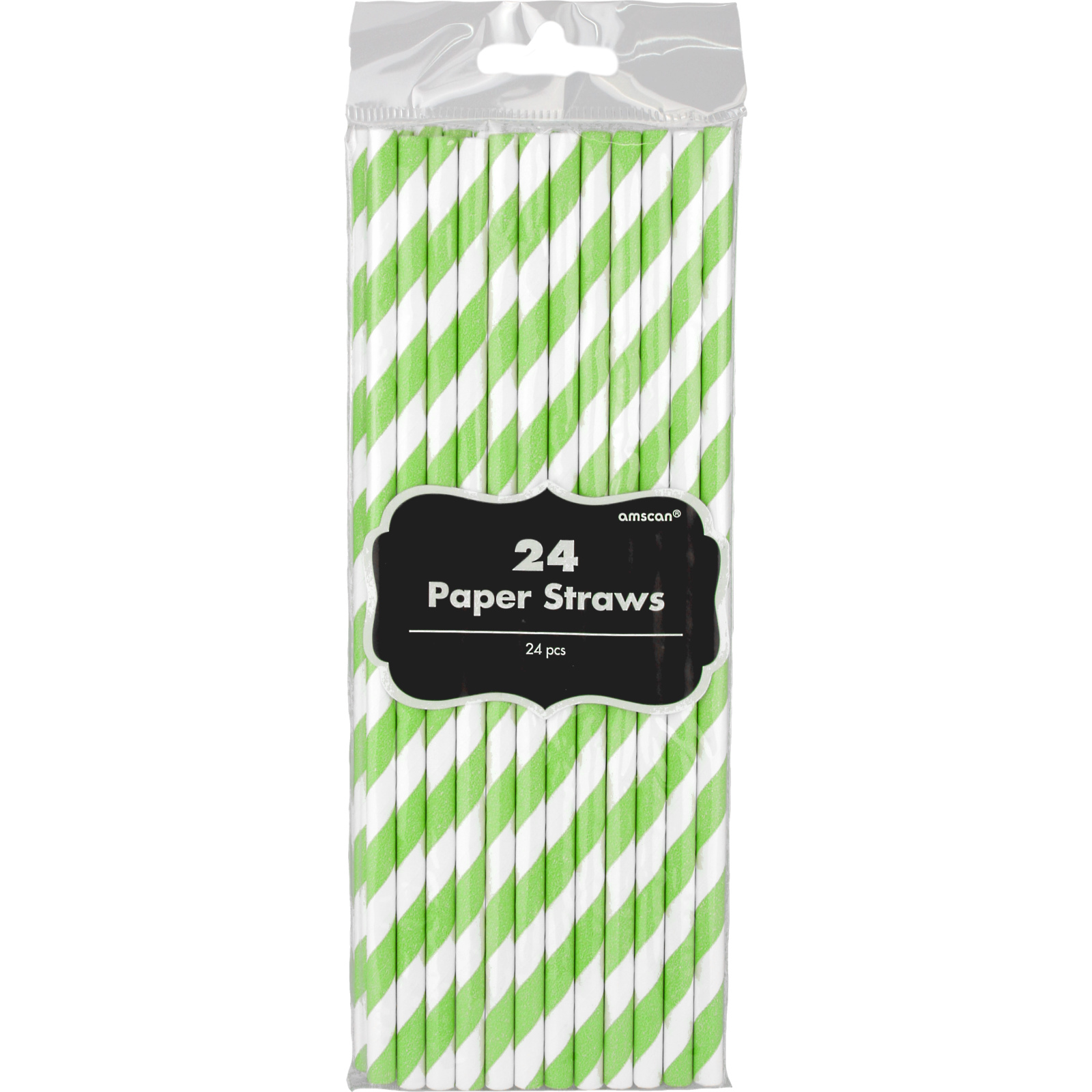 Kiwi Lime Green and White Striped Paper Straws (Pack of 24)