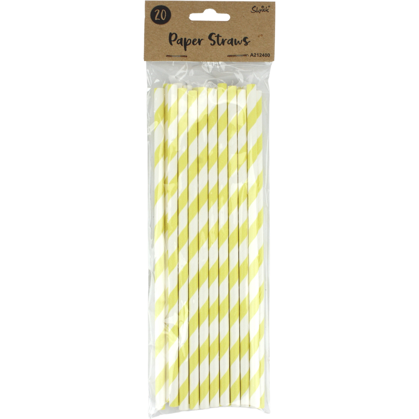 Neon Yellow and White Striped Paper Straws (Pack of 20)