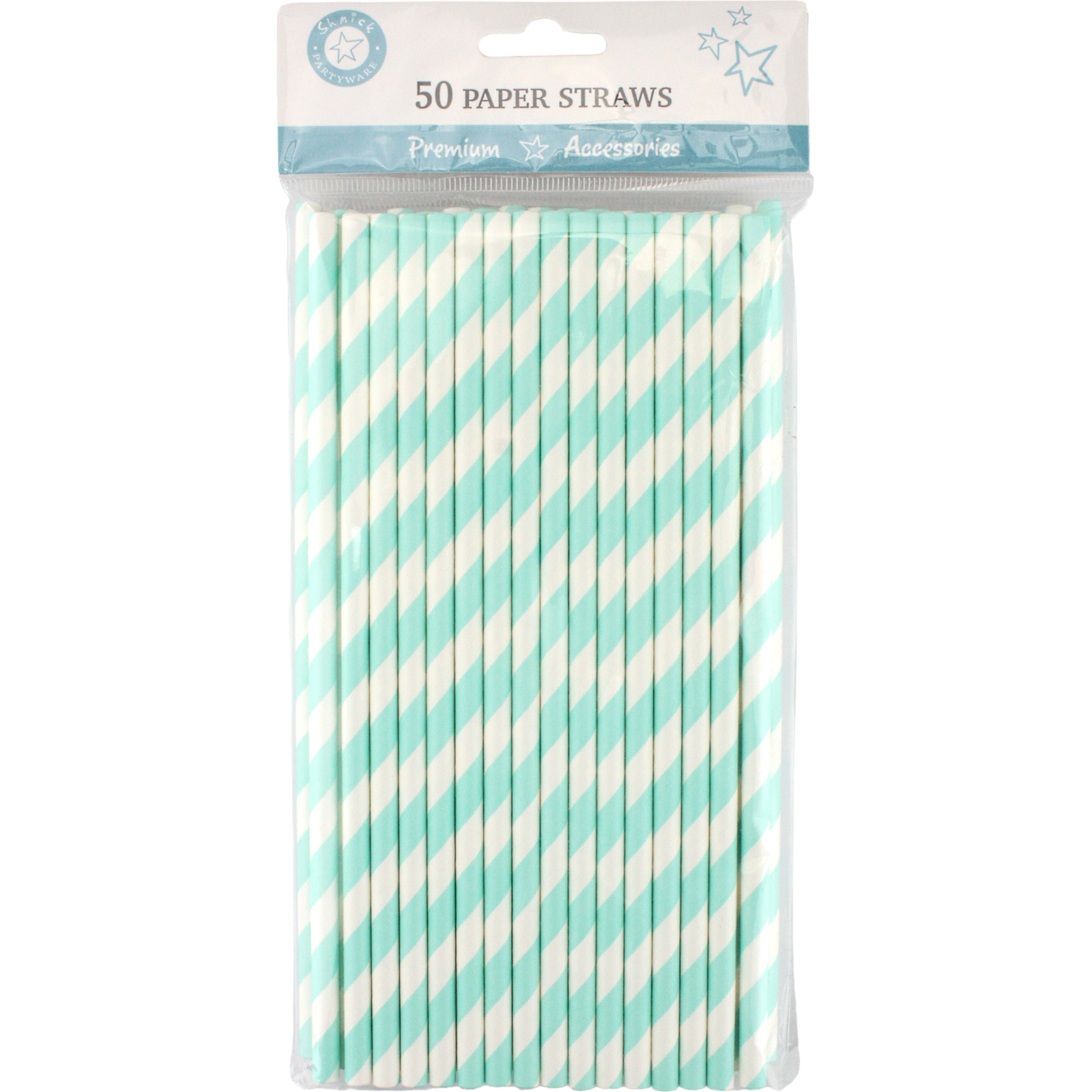 Pastel Turquoise and White Striped Paper Straws (Pack of 50)