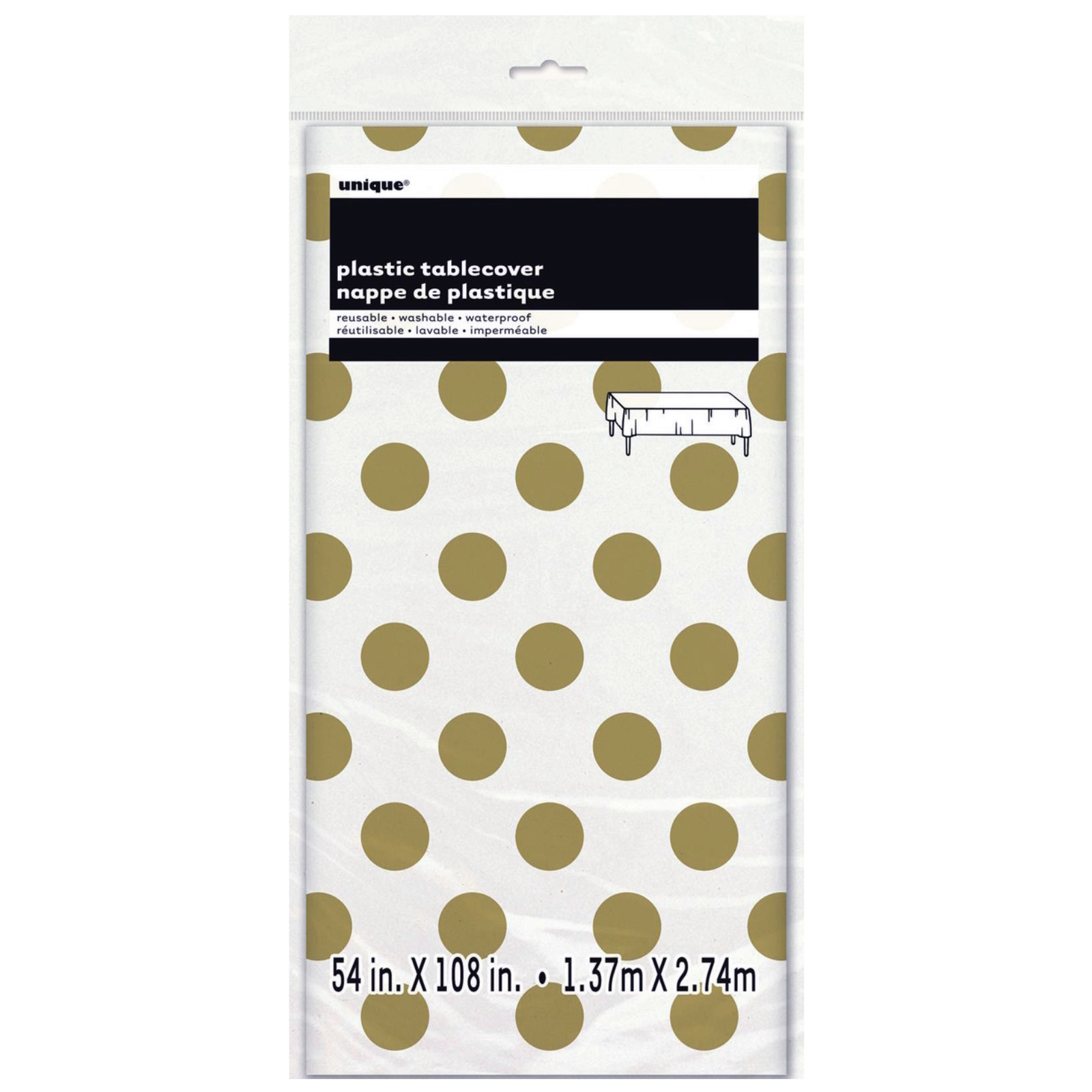 Gold Dots Plastic Tablecloth