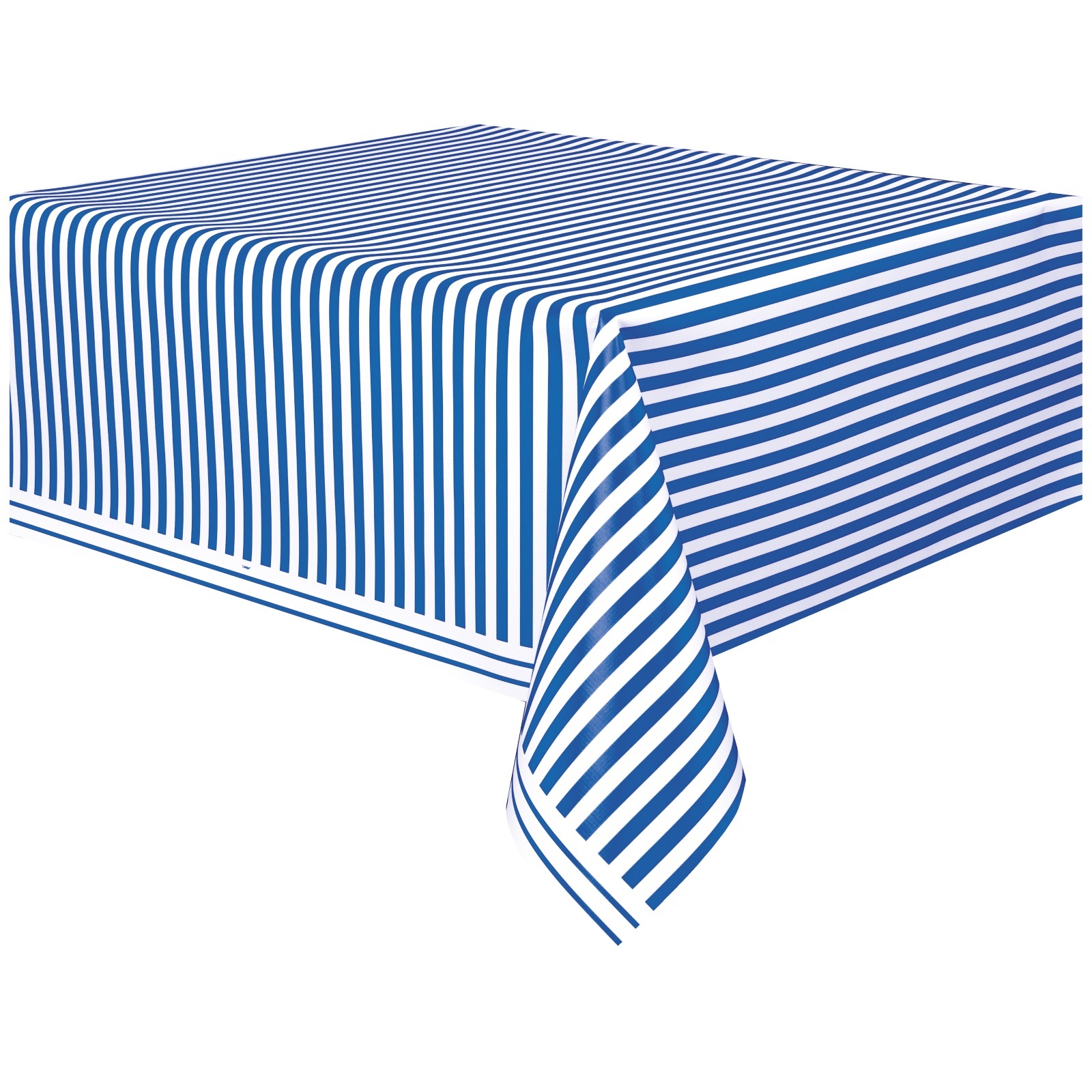 Blue and White Striped Plastic Tablecloth