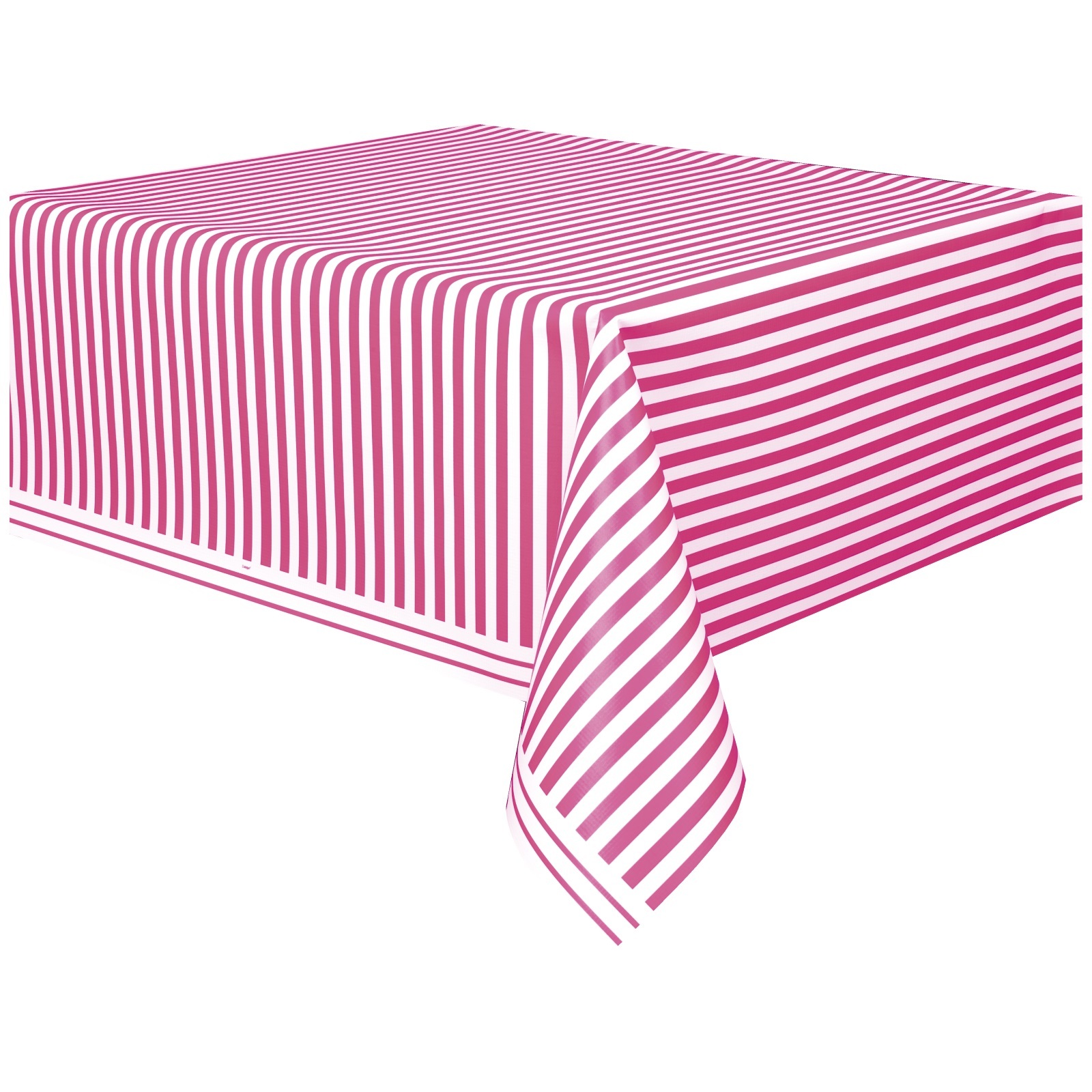 Pink and White Striped Plastic Tablecloth