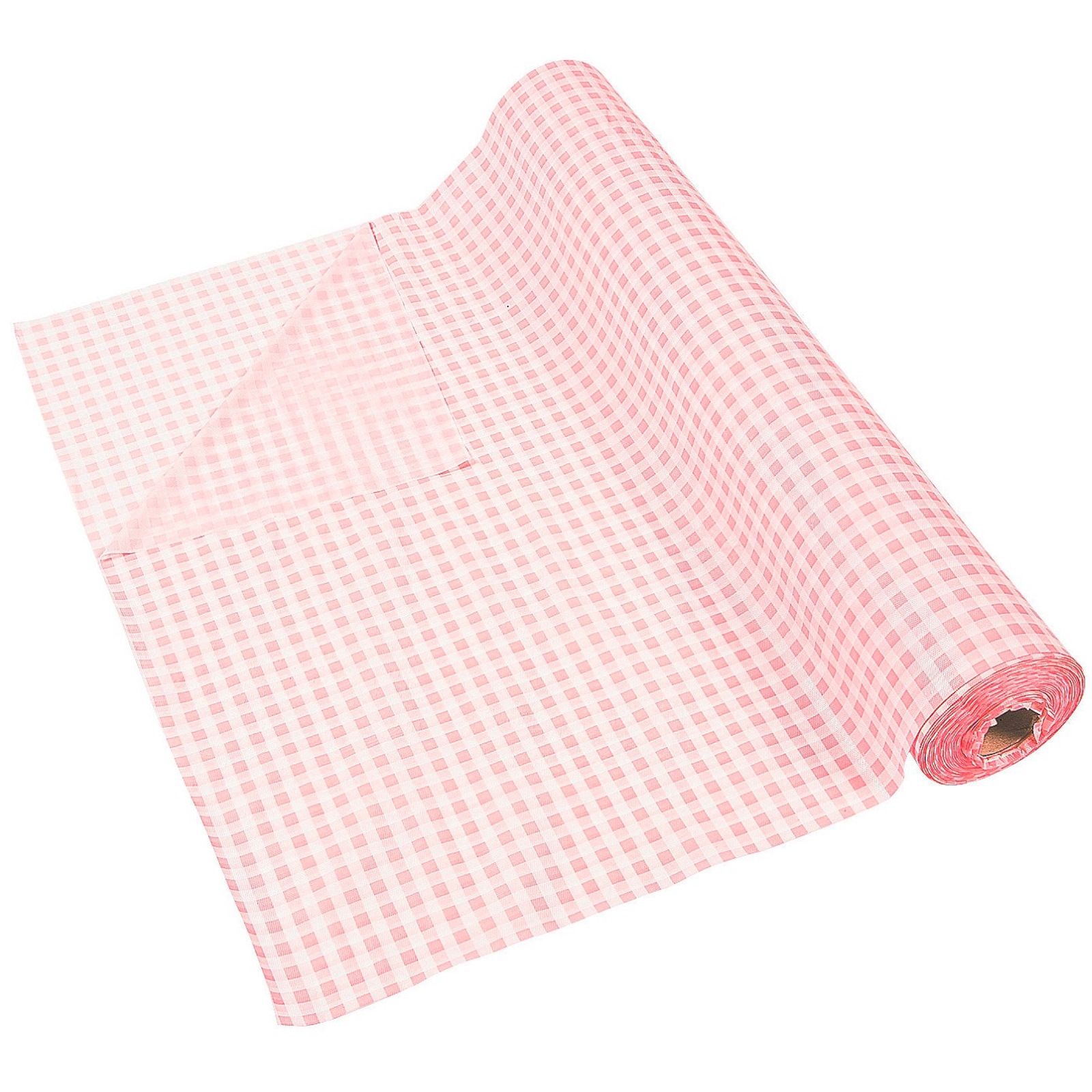 Strawberry Pink Gingham Plastic 30m Table Roll