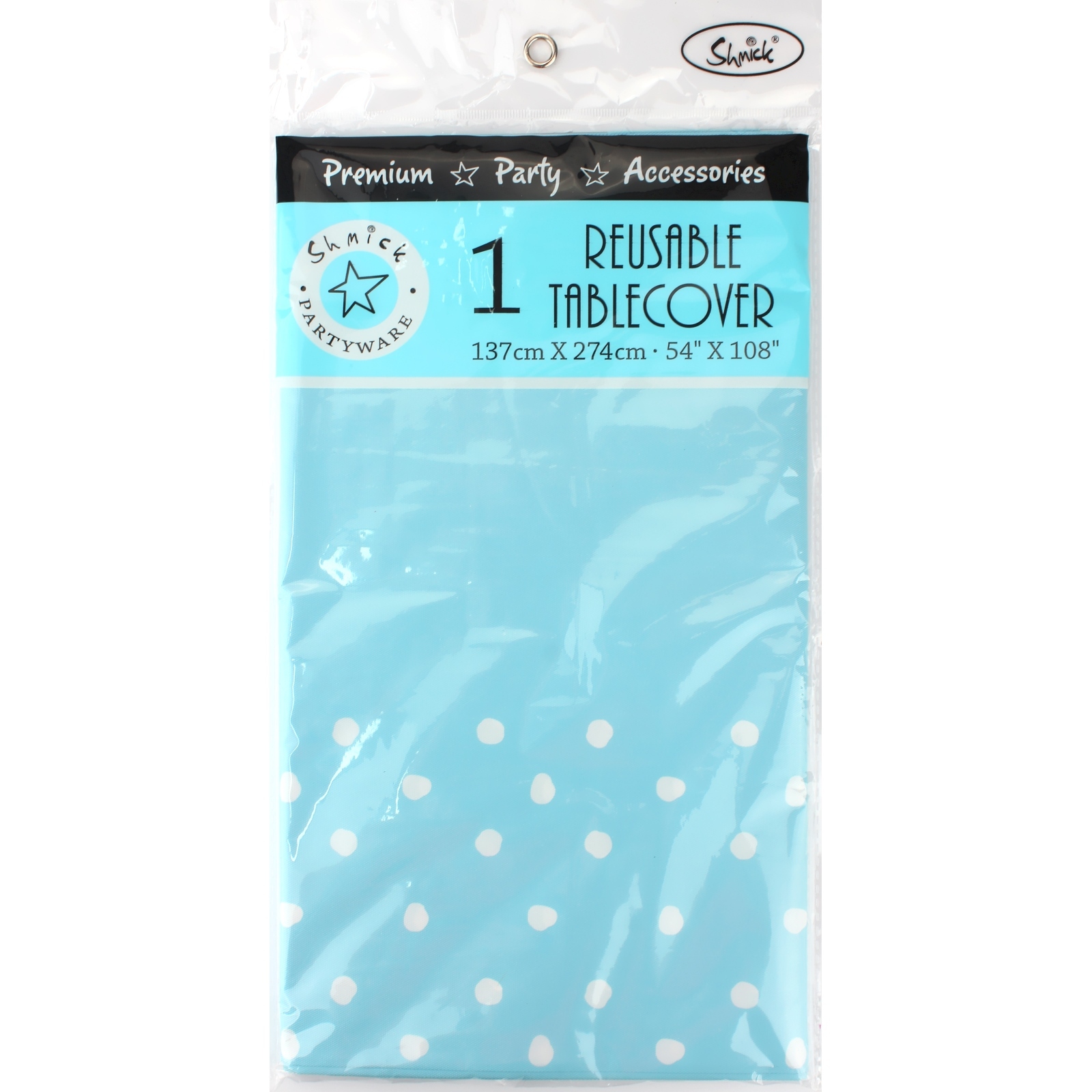 Powder Blue and White Dot Plastic Tablcloth