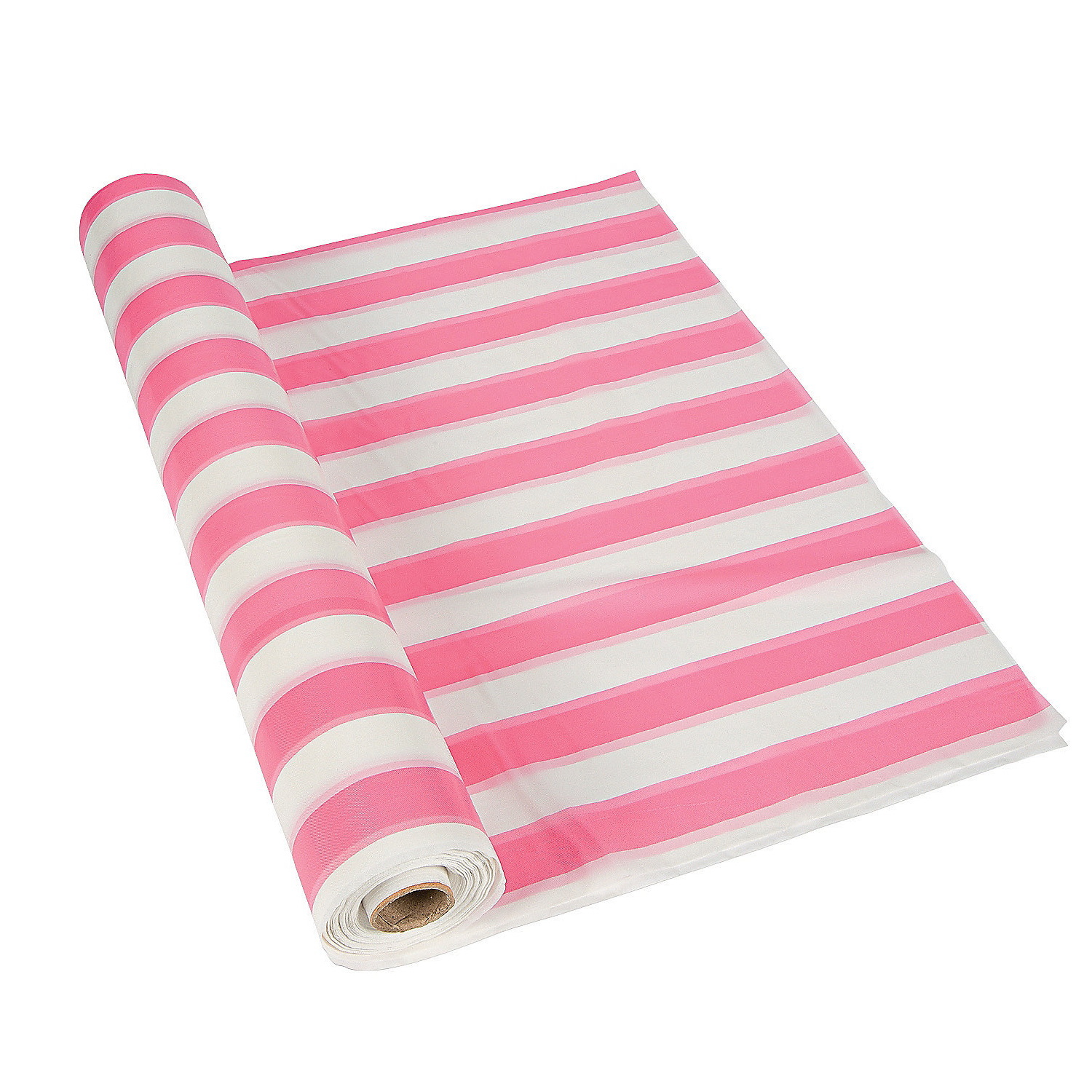 Light Pink and White Striped Plastic Table Roll Tablecloth 30m