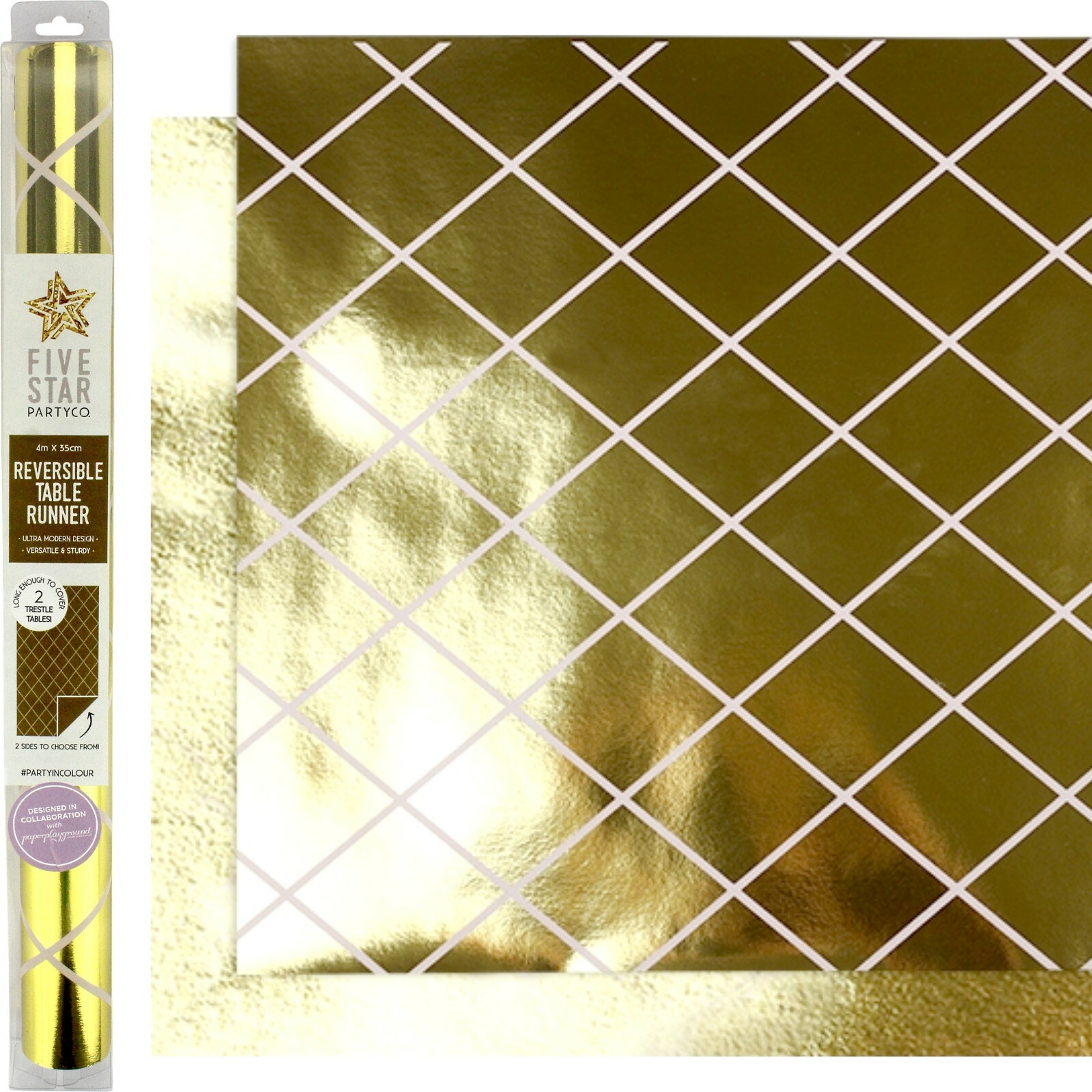 Metallic Gold Diamond Reversible Table Runner