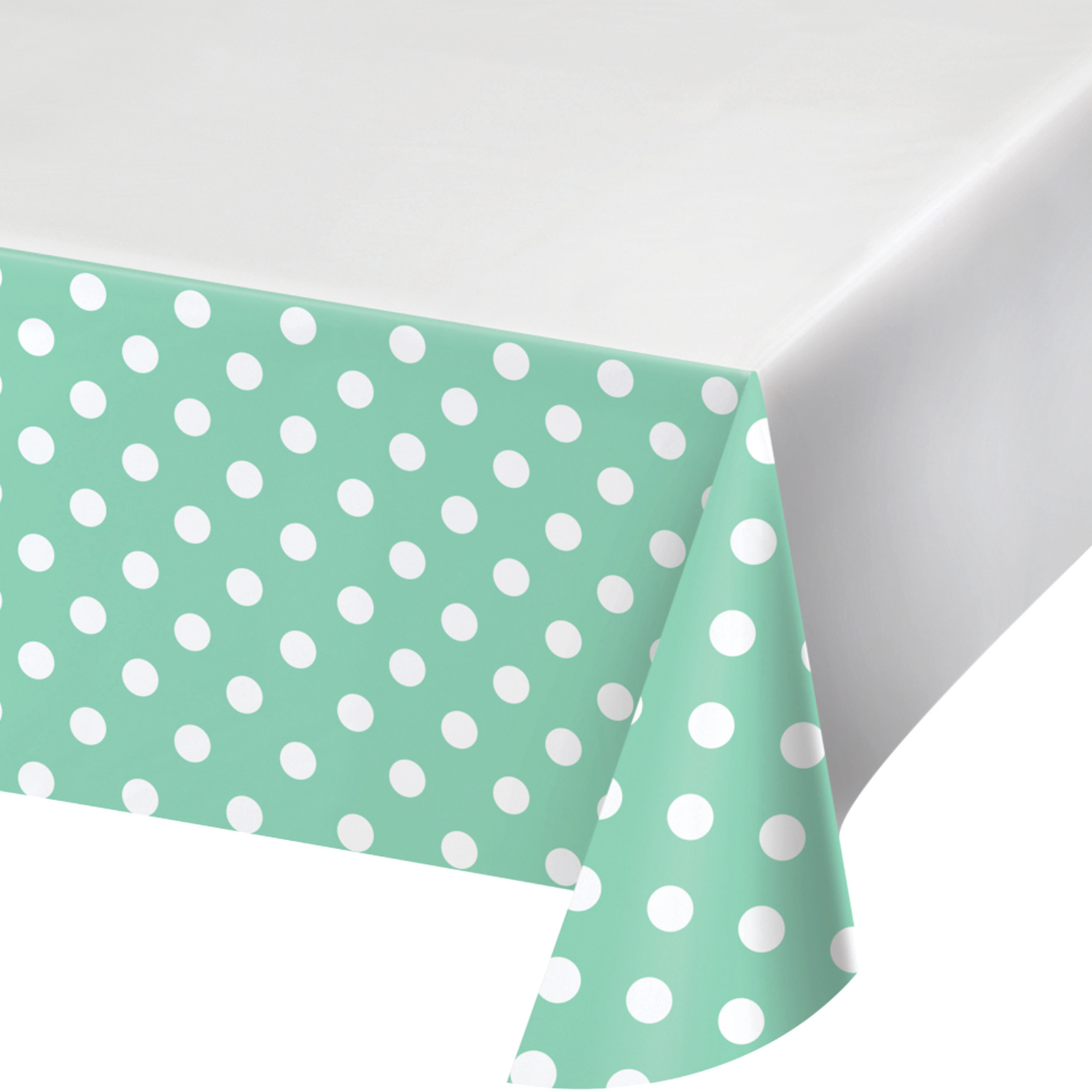 Mint Green and White Polka Dot Plastic Tablecloth