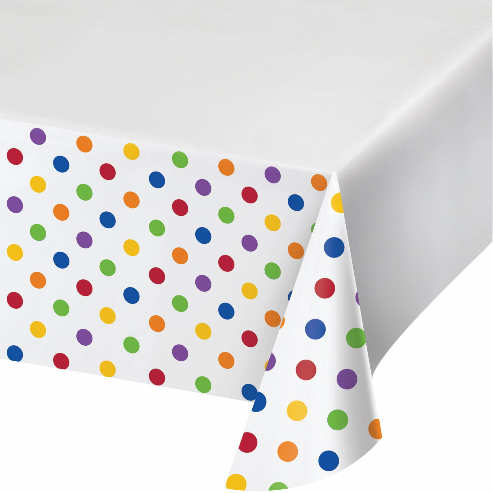 Rainbow and White Polka Dot Plastic Tablecloth