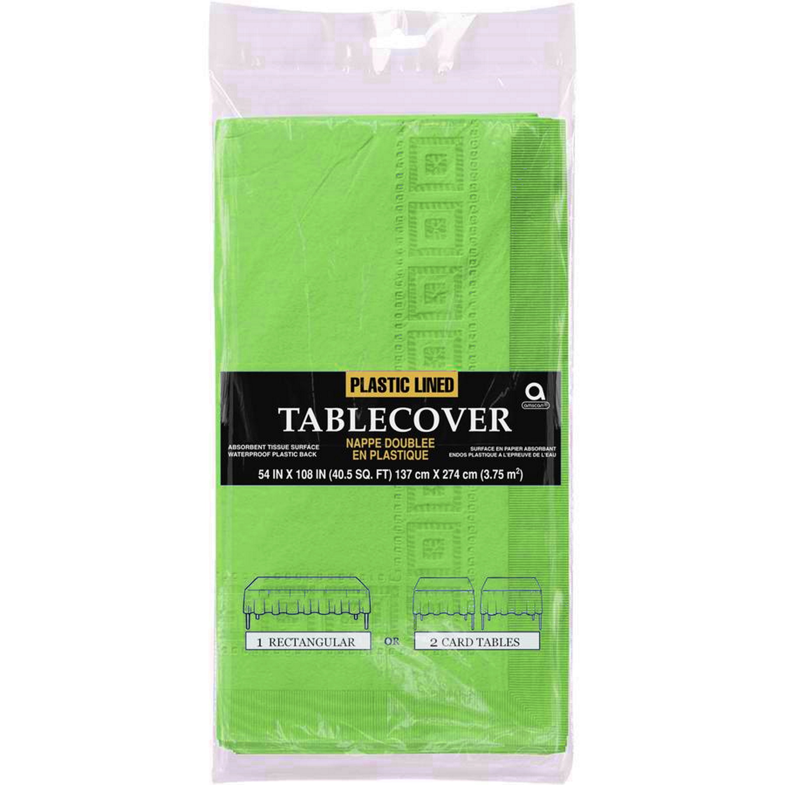 Lime Green 3ply Plastic Lined Paper Tablecloth