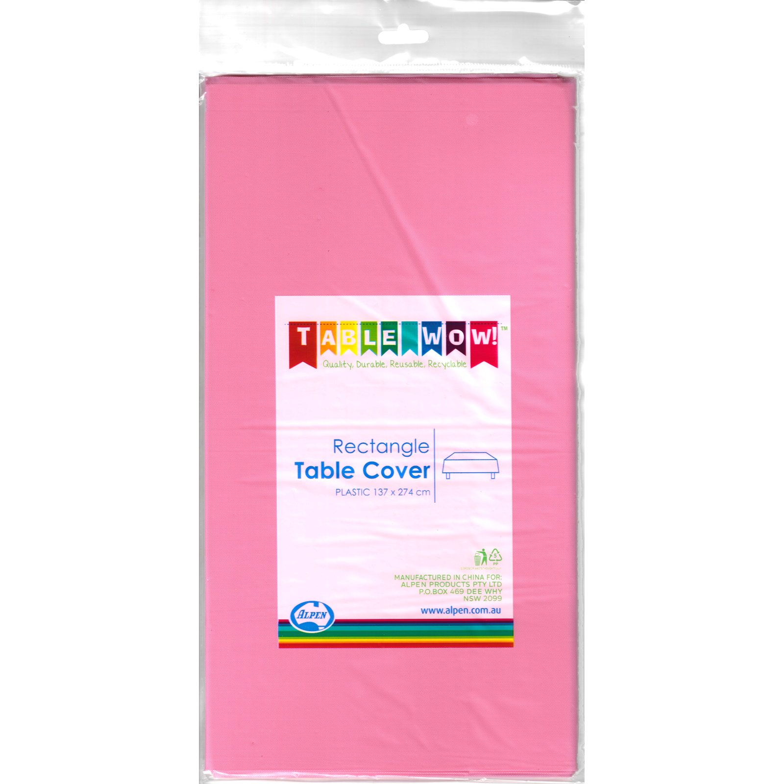 Classic Bubblegum Pink Plastic Rectangular Tablecloth 137cm x 274cm