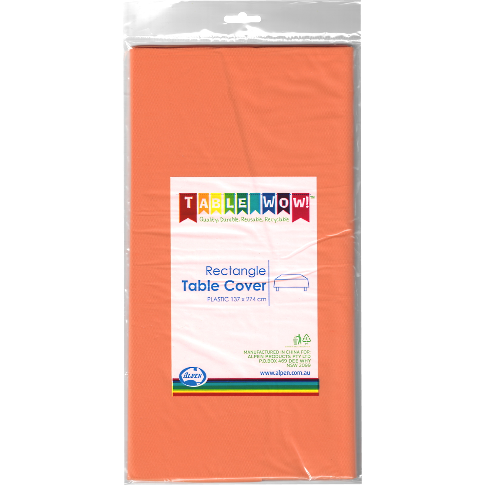 Orange Plastic Rectangular Tablecloth