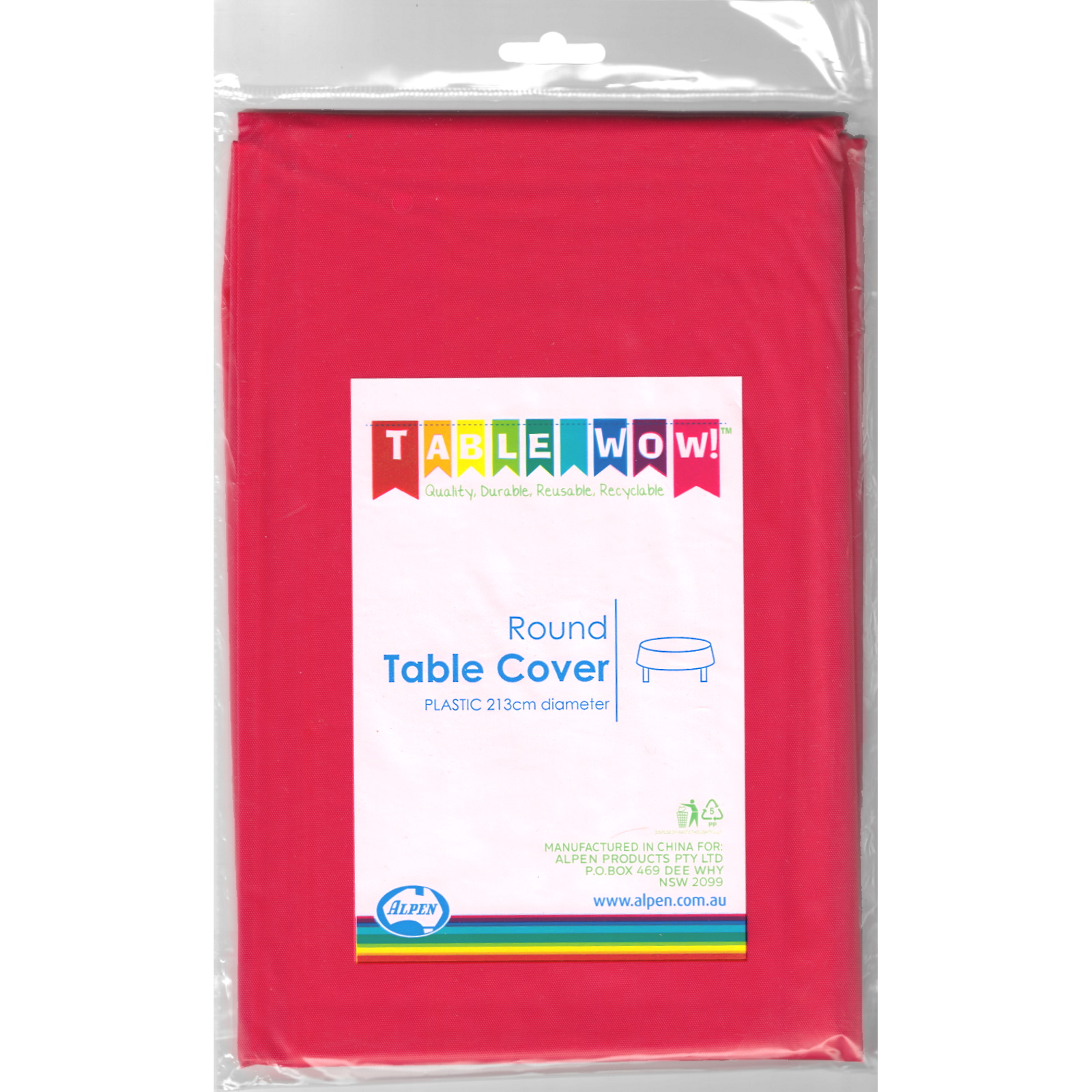 Red Round Plastic Tablecloth 213cm Diameter