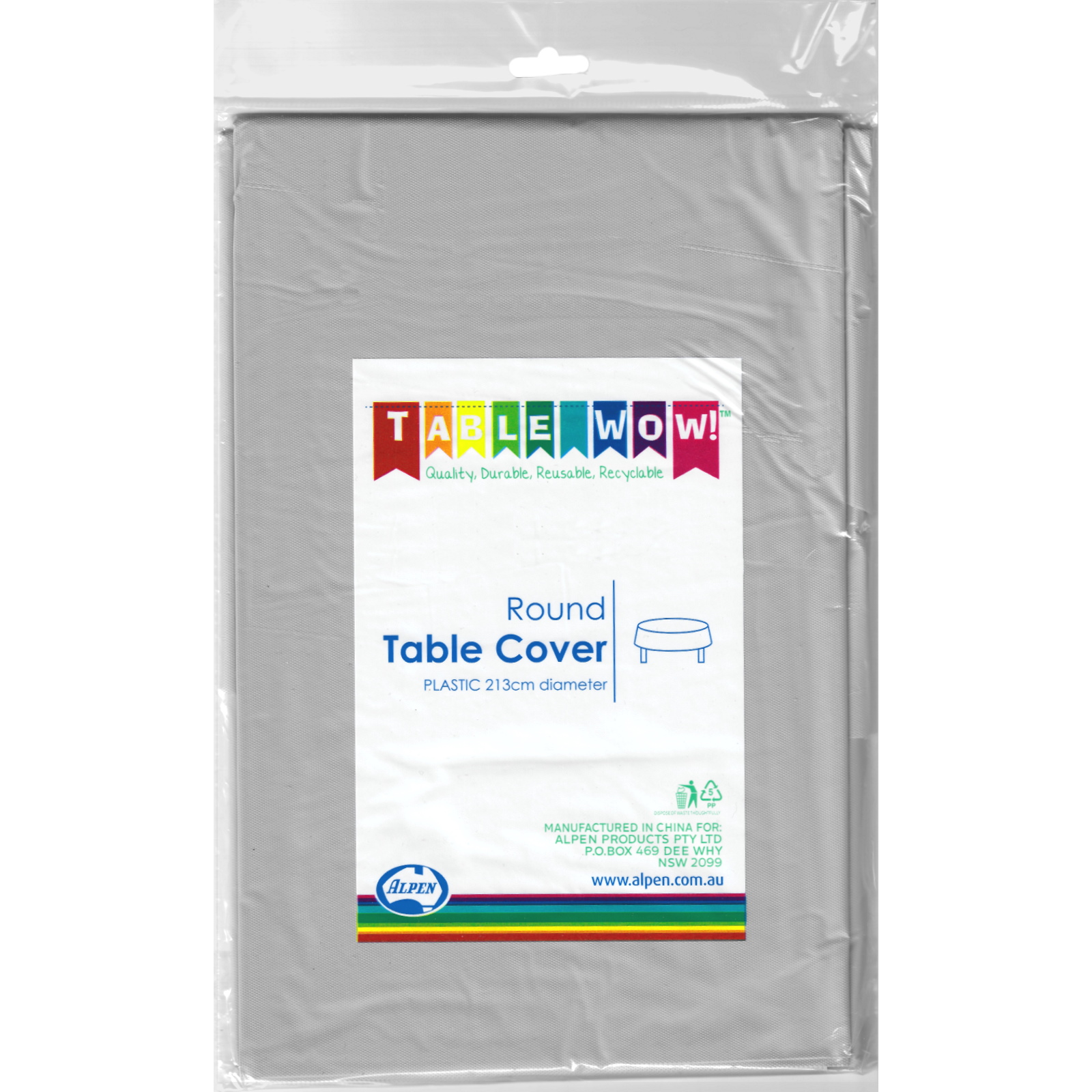 Silver Plastic Round Tablecloth