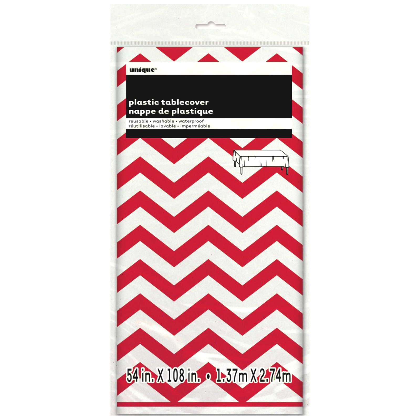 Ruby Red Chevron Plastic Tablecloth
