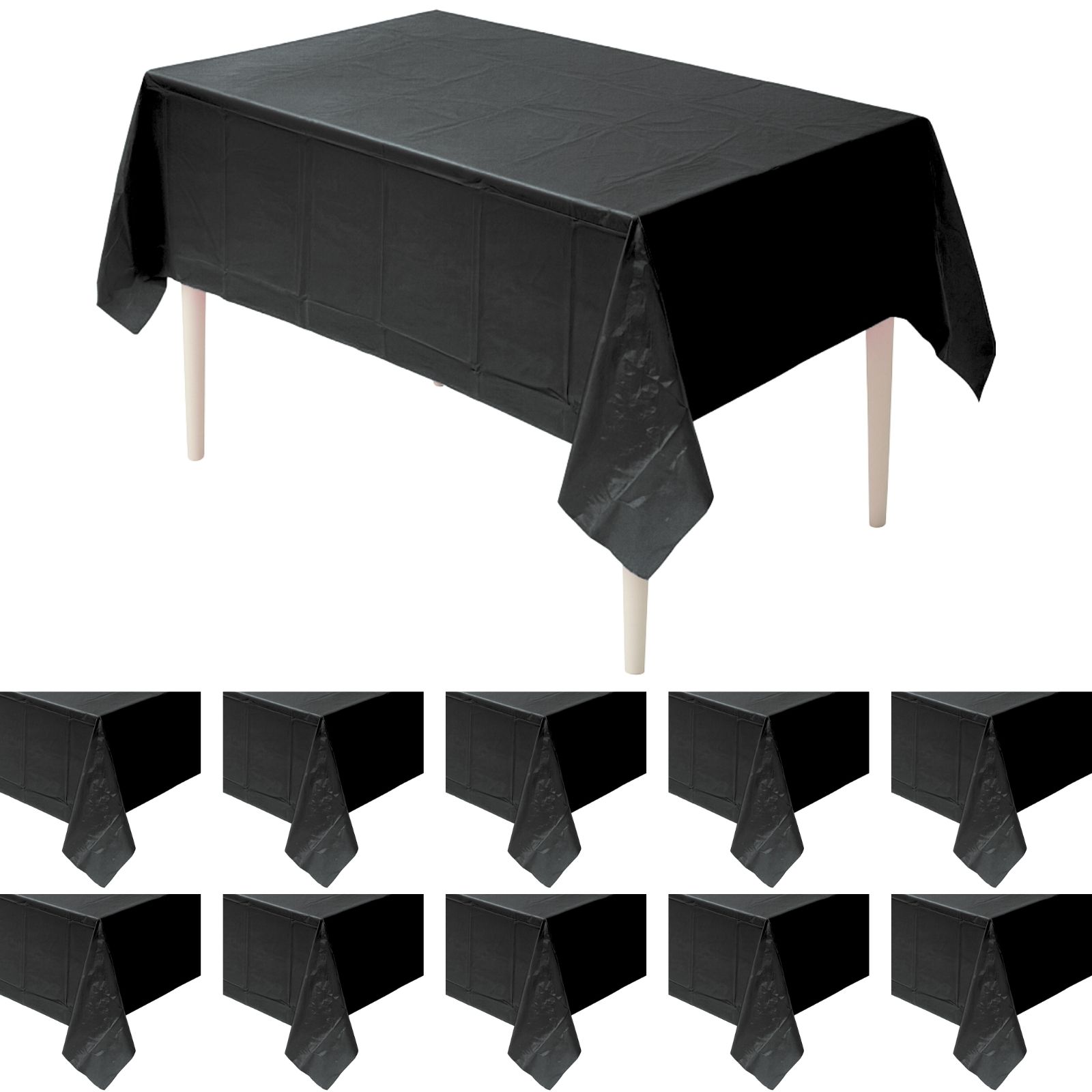 Midnight Black Rectangular Plastic Tablecloths (Bulk Pack of 12)