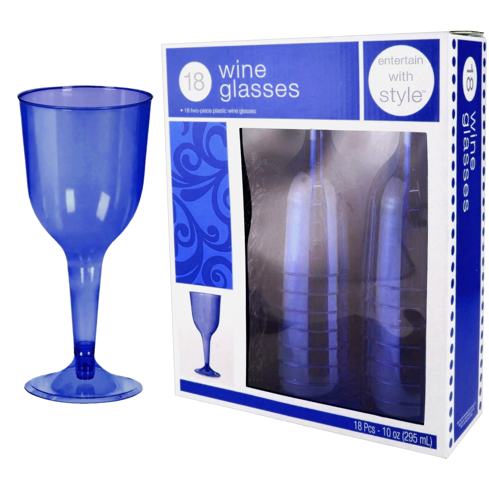 Royal Blue Plastic Wine Glasses (Pack of 18)