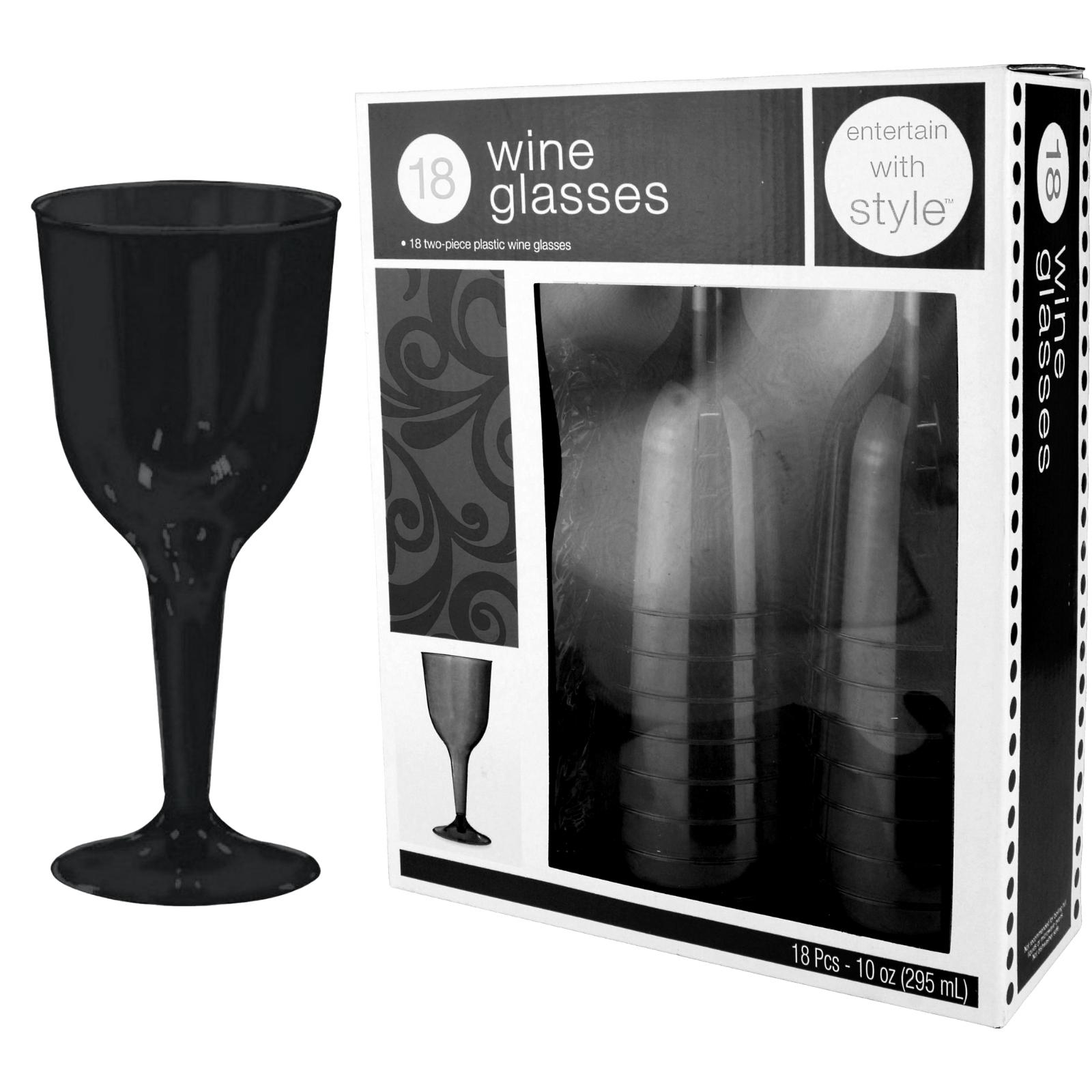 Black Plastic Wine Glasses (Pack of 18) Black Party Supplies