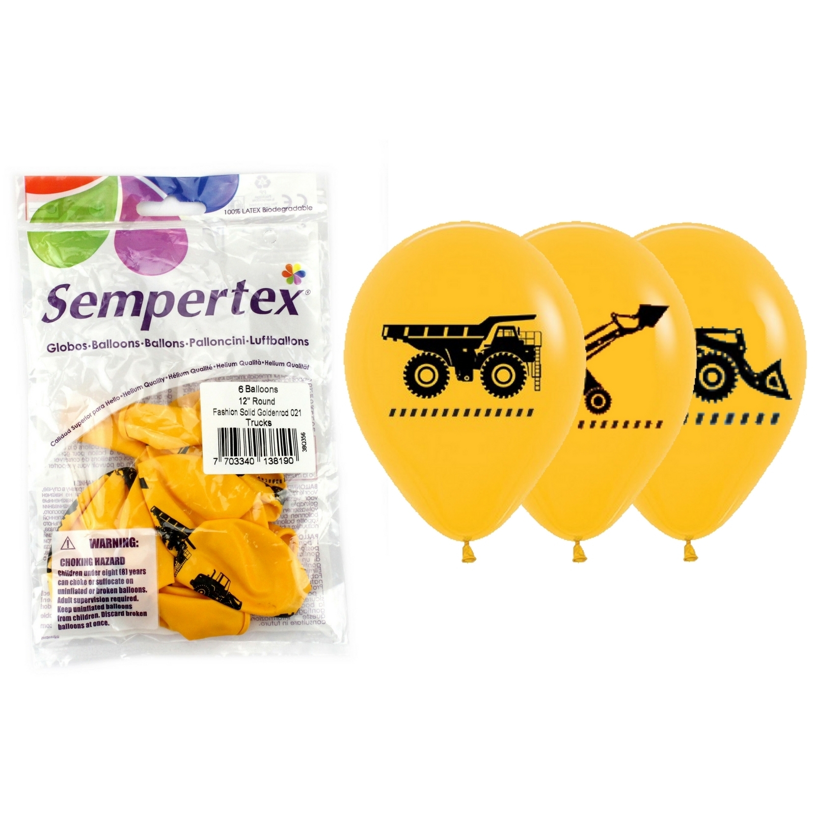Sempertex Construction Trucks Yellow Balloons (Pack of 6)