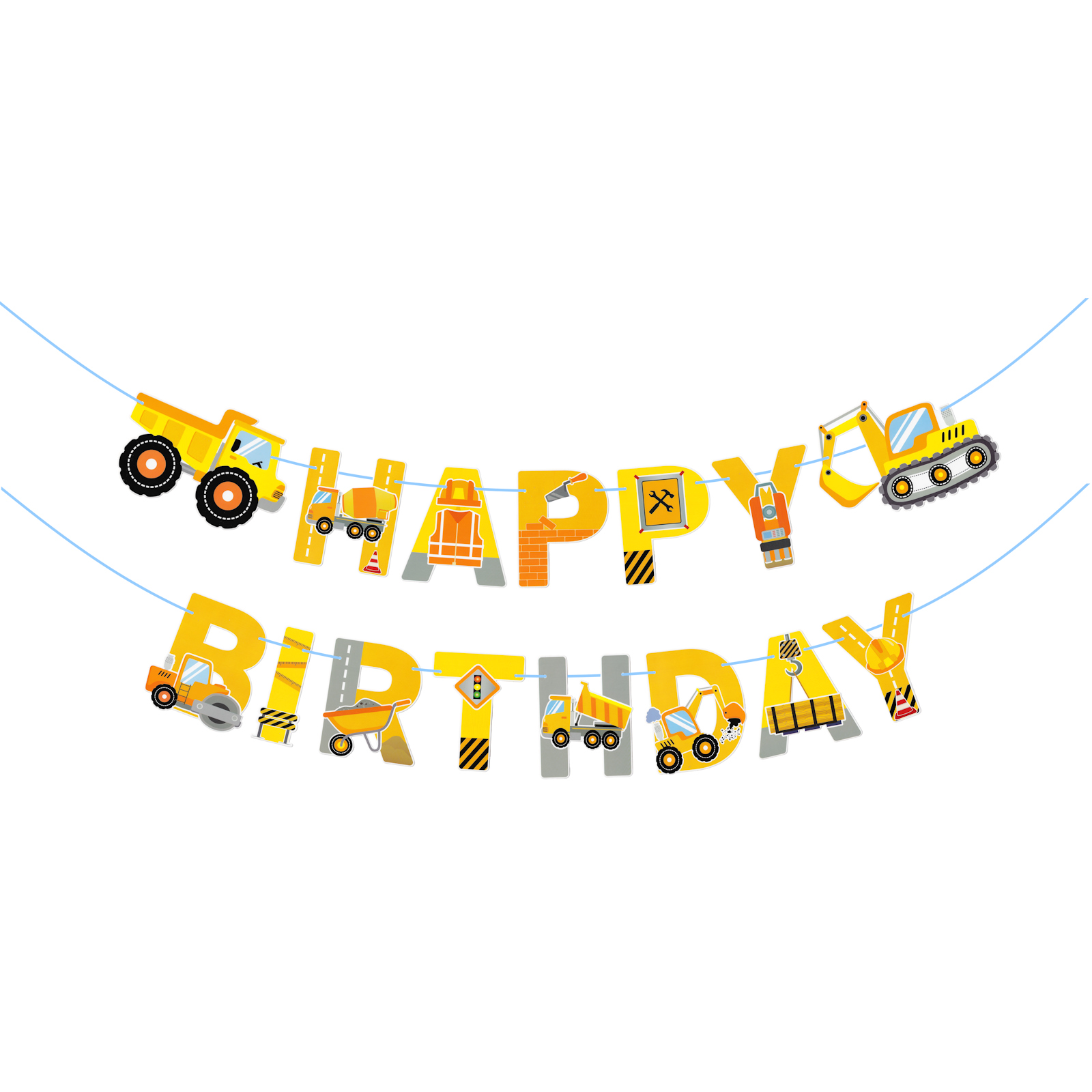 Construction Trucks Happy Birthday Garland Banner