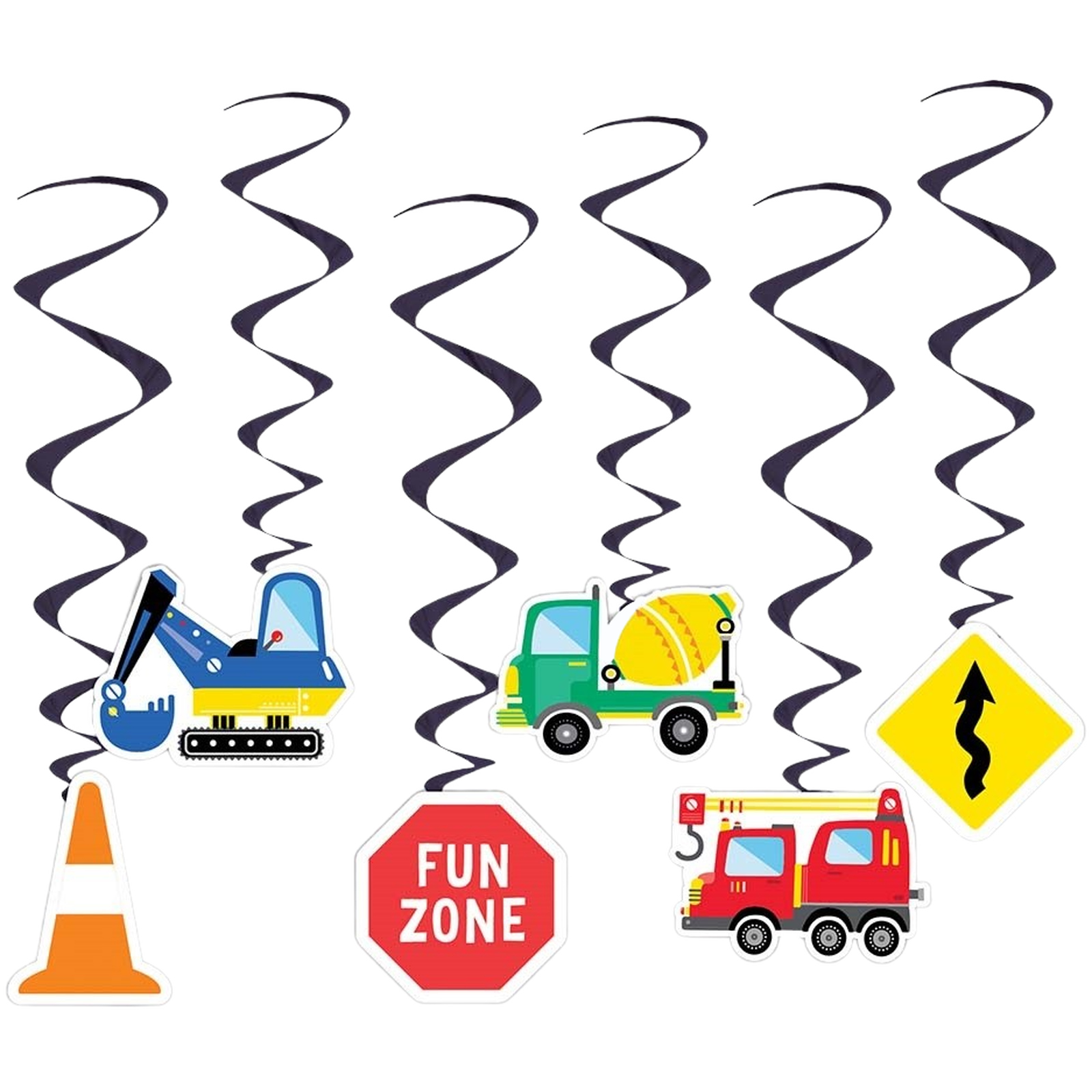 Construction Trucks Swirl Decorations (Pack of 6)