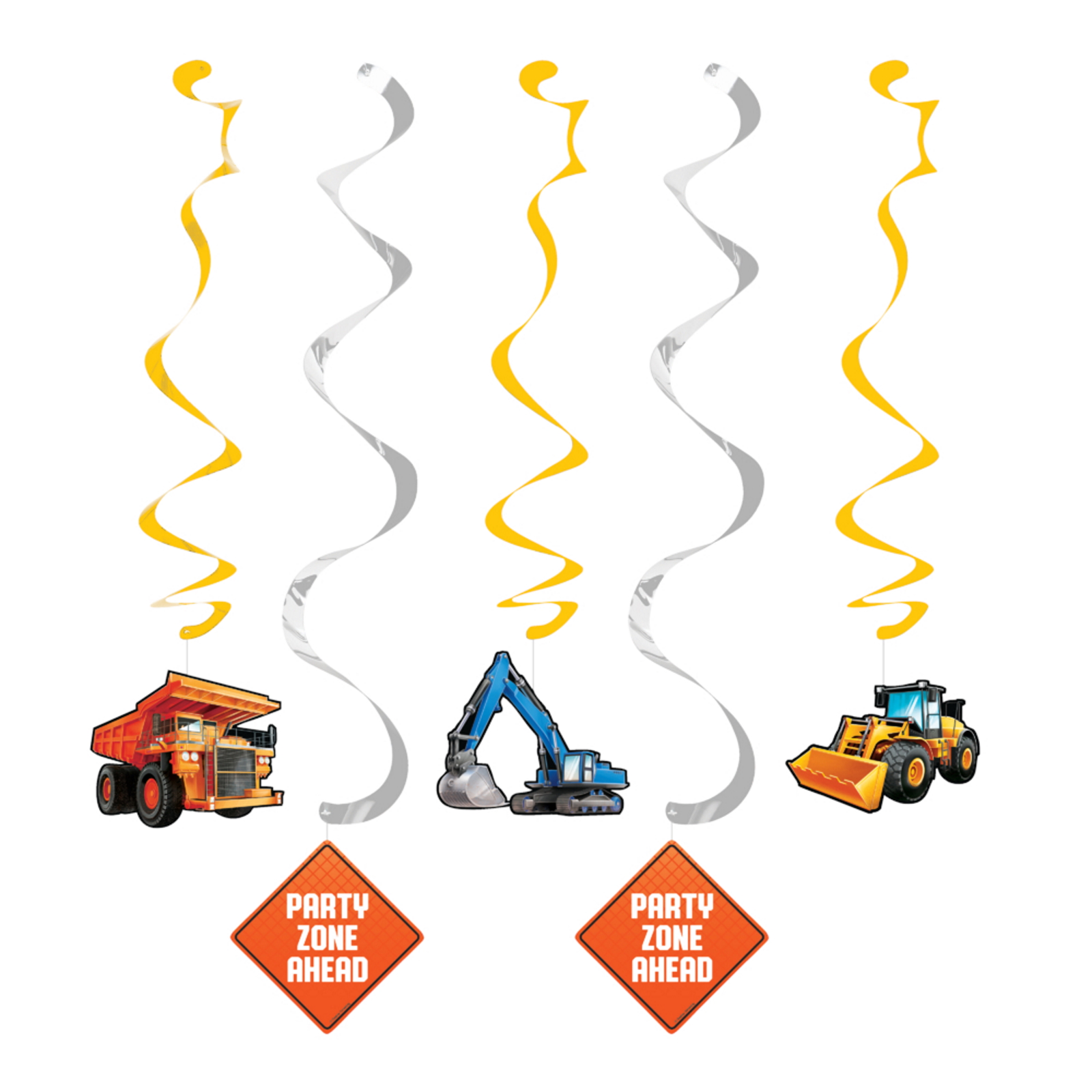 Big Dig Construction Swirl Decorations (Pack of 5)
