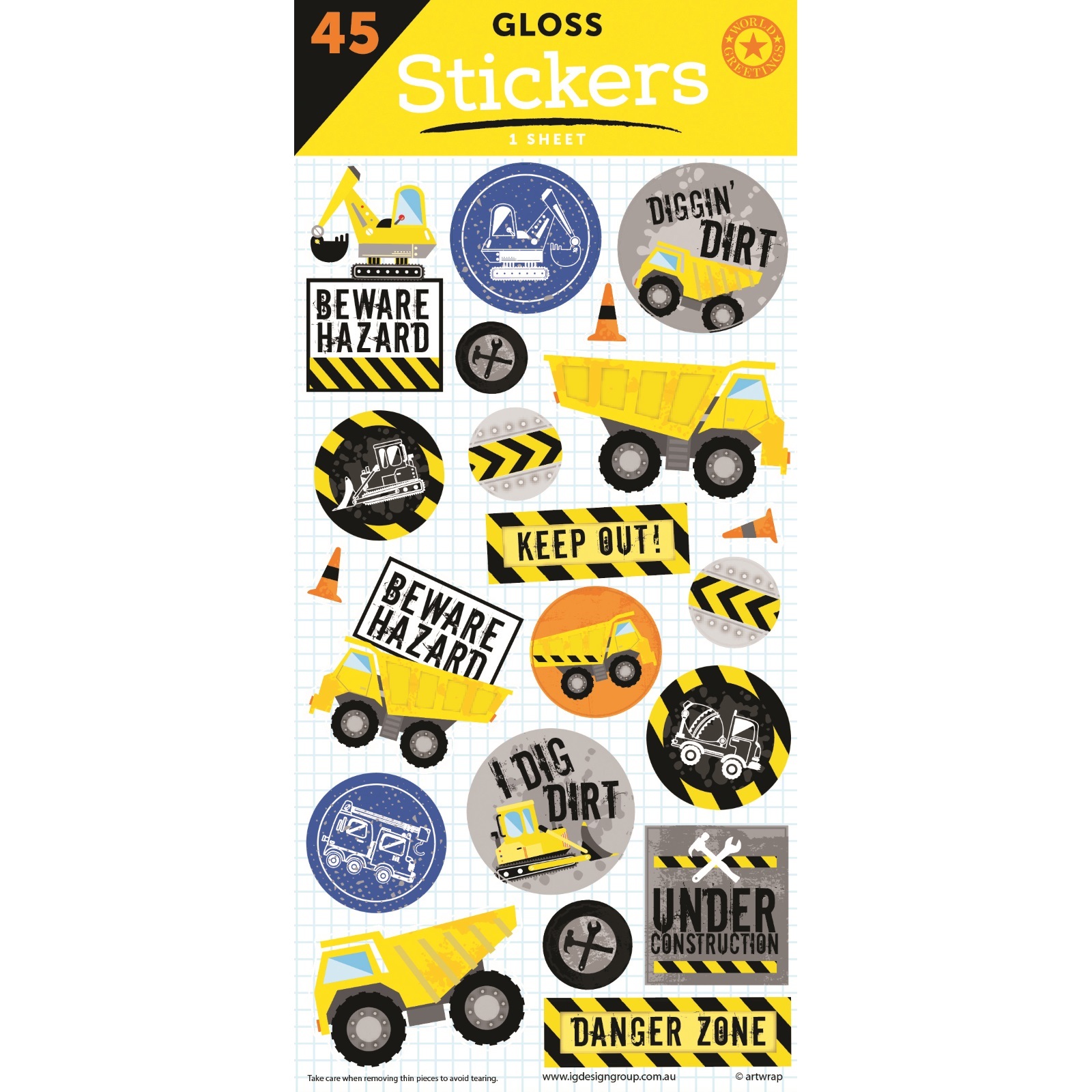 Construction Trucks and Signs Stickers (1 Sheet)