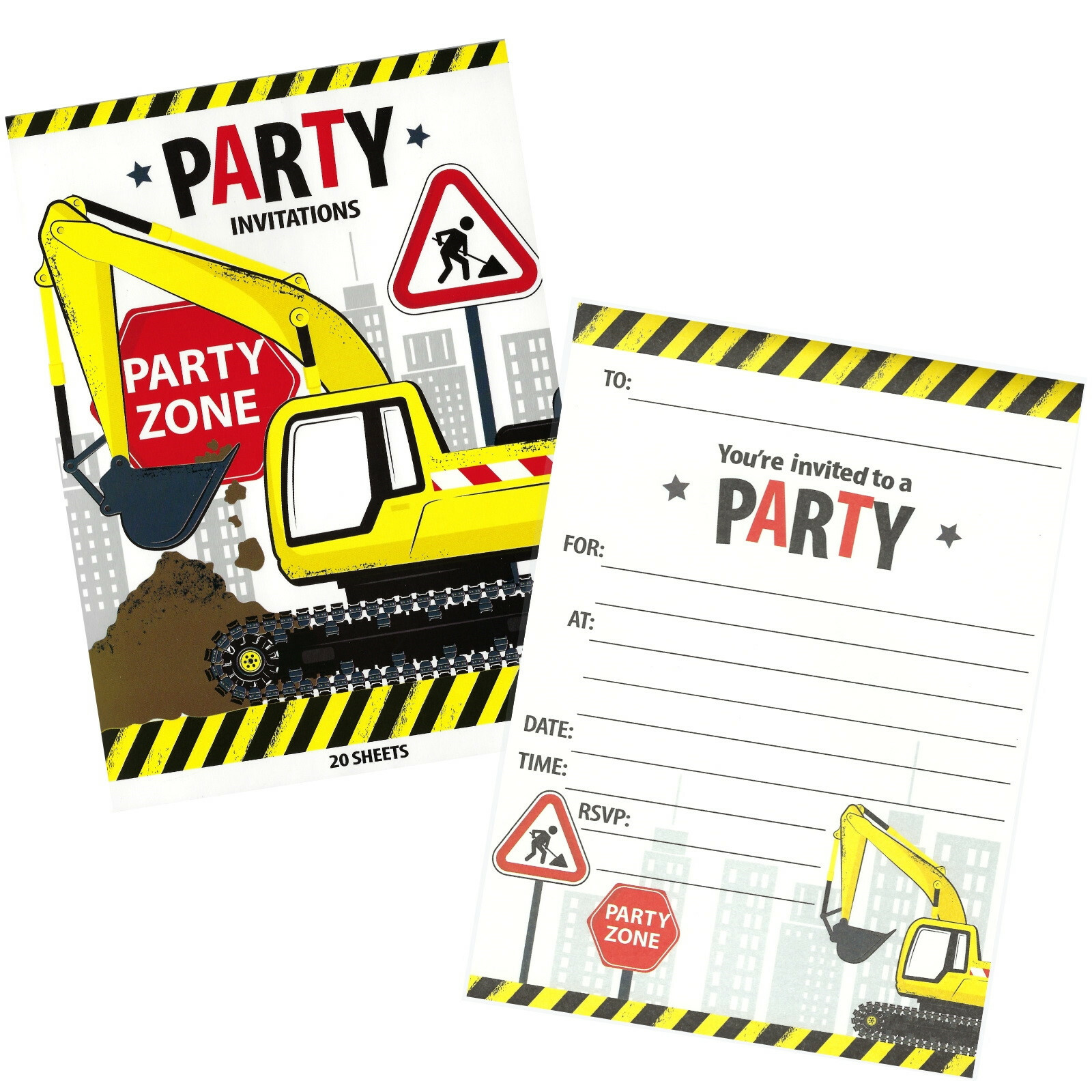 Construction Party Invitation Pad (20 Sheets)