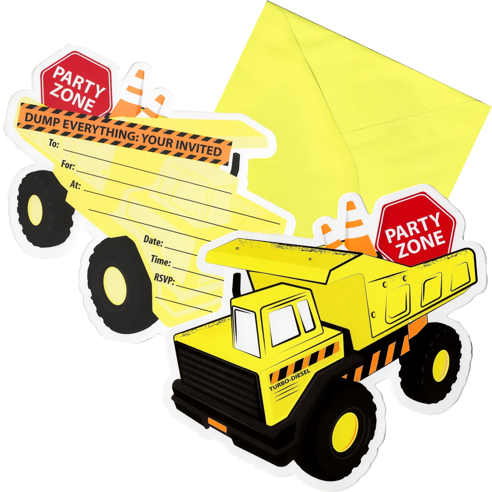 Construction Truck Party Invitations (Pack of 8)