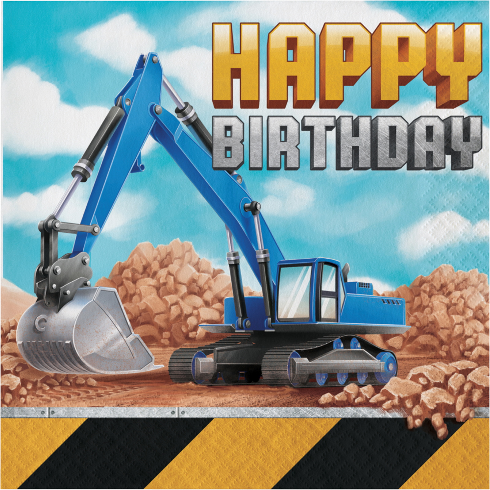 Big Dig Construction Happy Birthday Large Napkins / Serviettes (Pack of 16)
