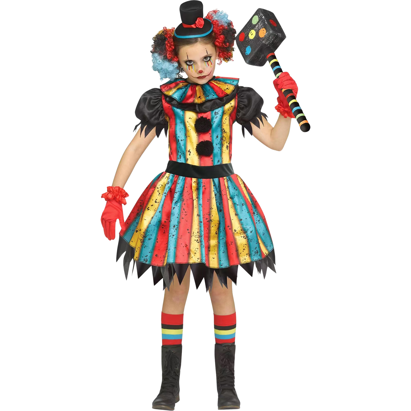 Girls Evil Carnival Clown Costume 