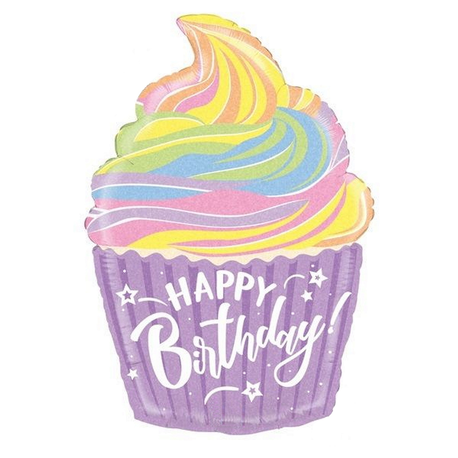 Happy Birthday Cupcake Holographic Jumbo Helium Balloon 69cm
