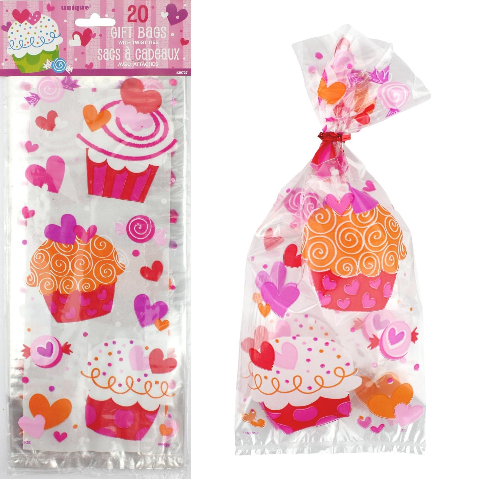 Cupcake Hearts Cellophane Treat Bags (Pack of 20)