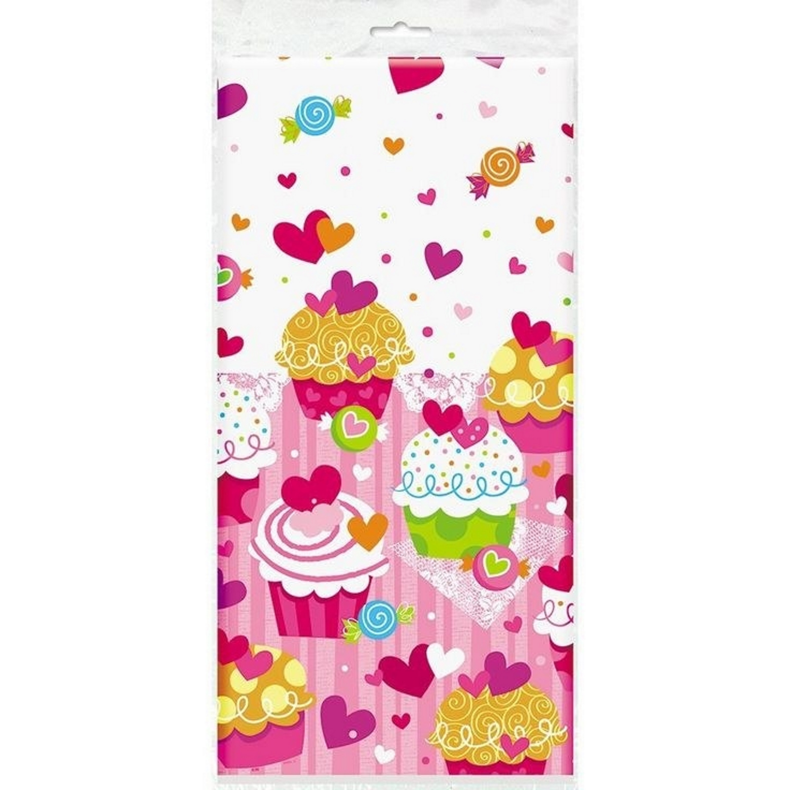 Cupcake Hearts Plastic Tablecloth