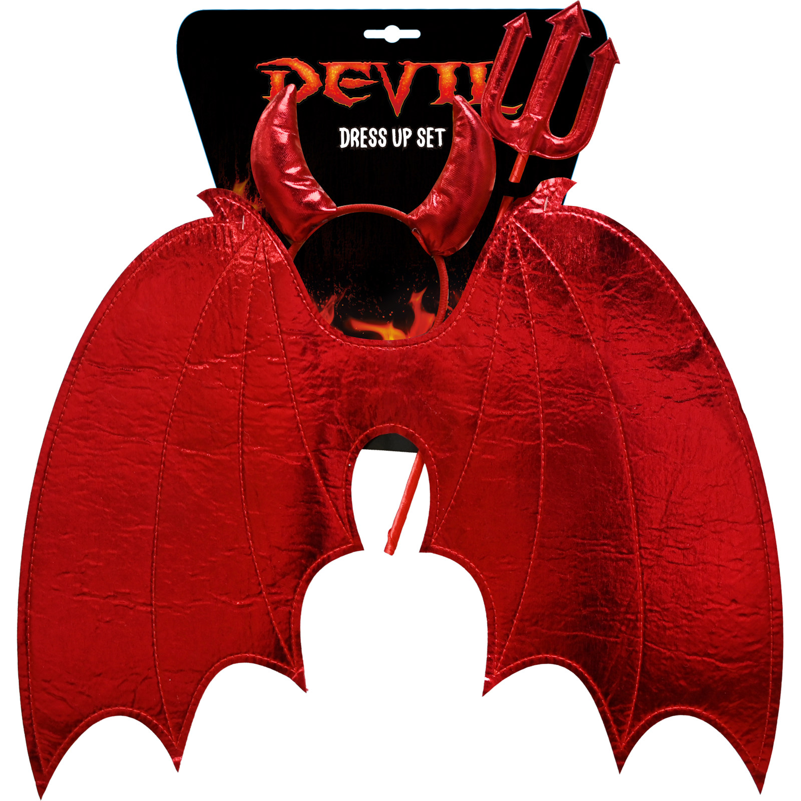 Metallic Red Devil Headband, Trident and Wings Set Halloween Adult