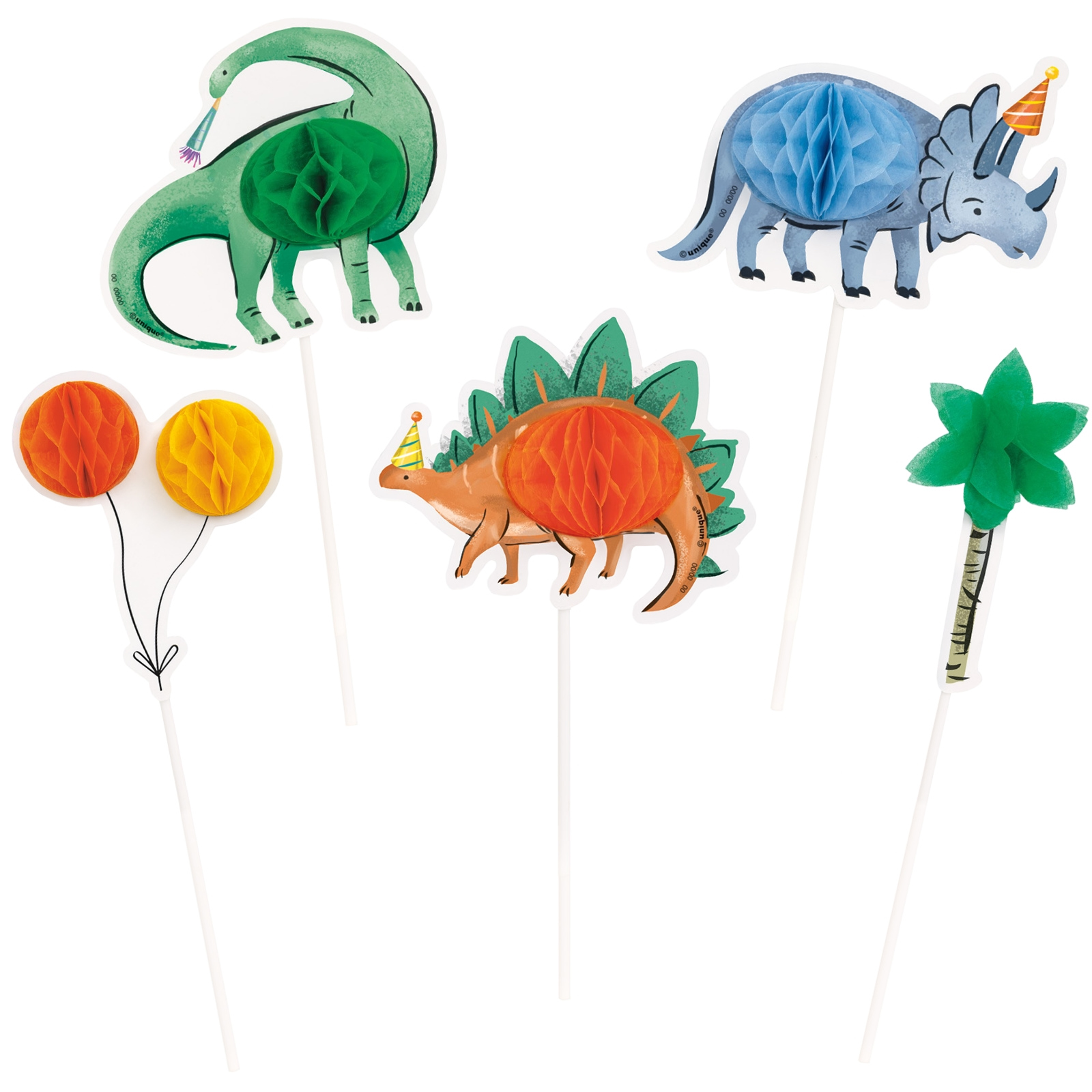 Partying Dinosaurs Honeycomb Cake Topper Kit (Pack of 5)  