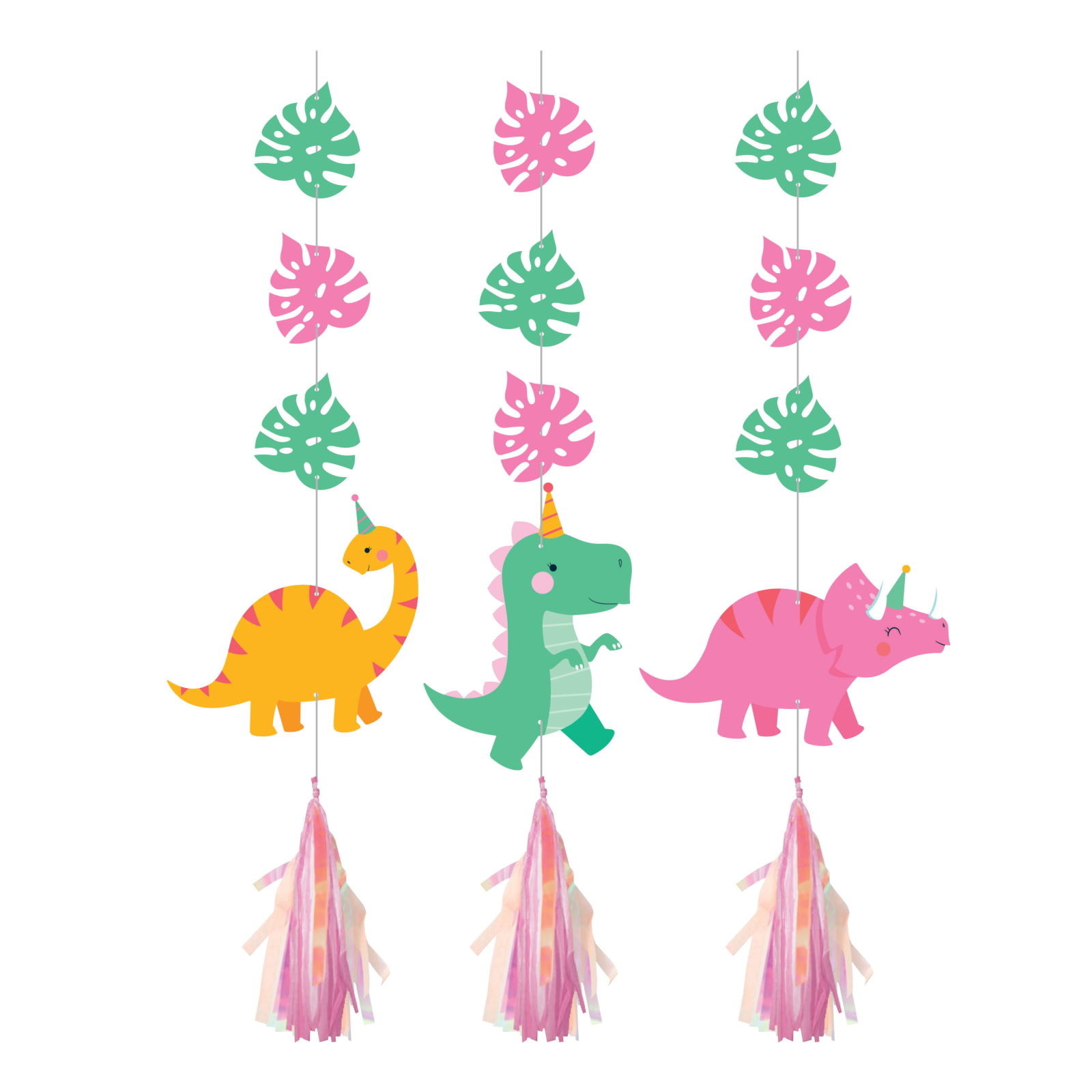 Girl Dino Party Hanging Decorations (Pack of 3)