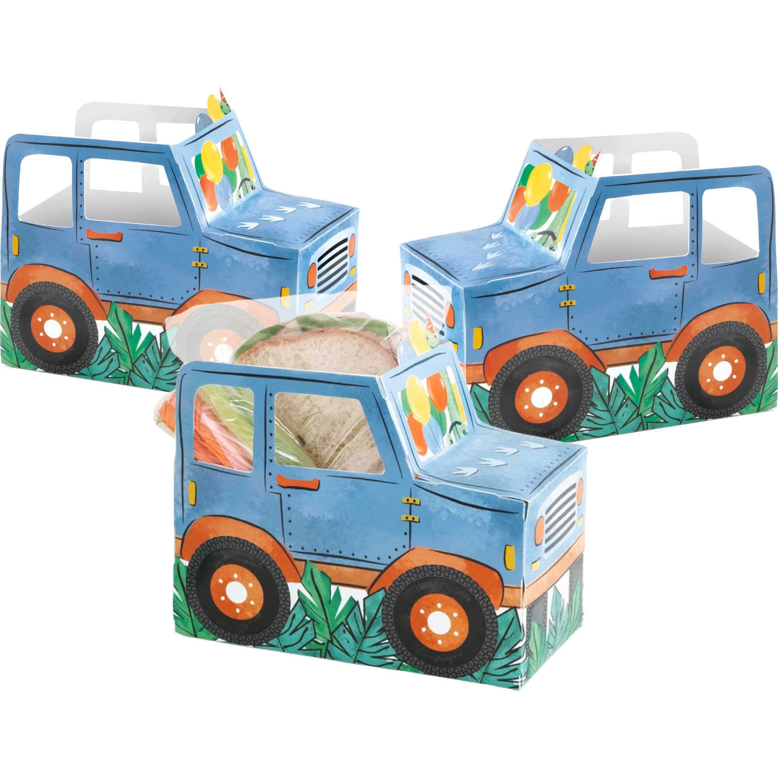 Partying Dinosaurs 3D Jeep Treat Boxes (Pack of 4) 