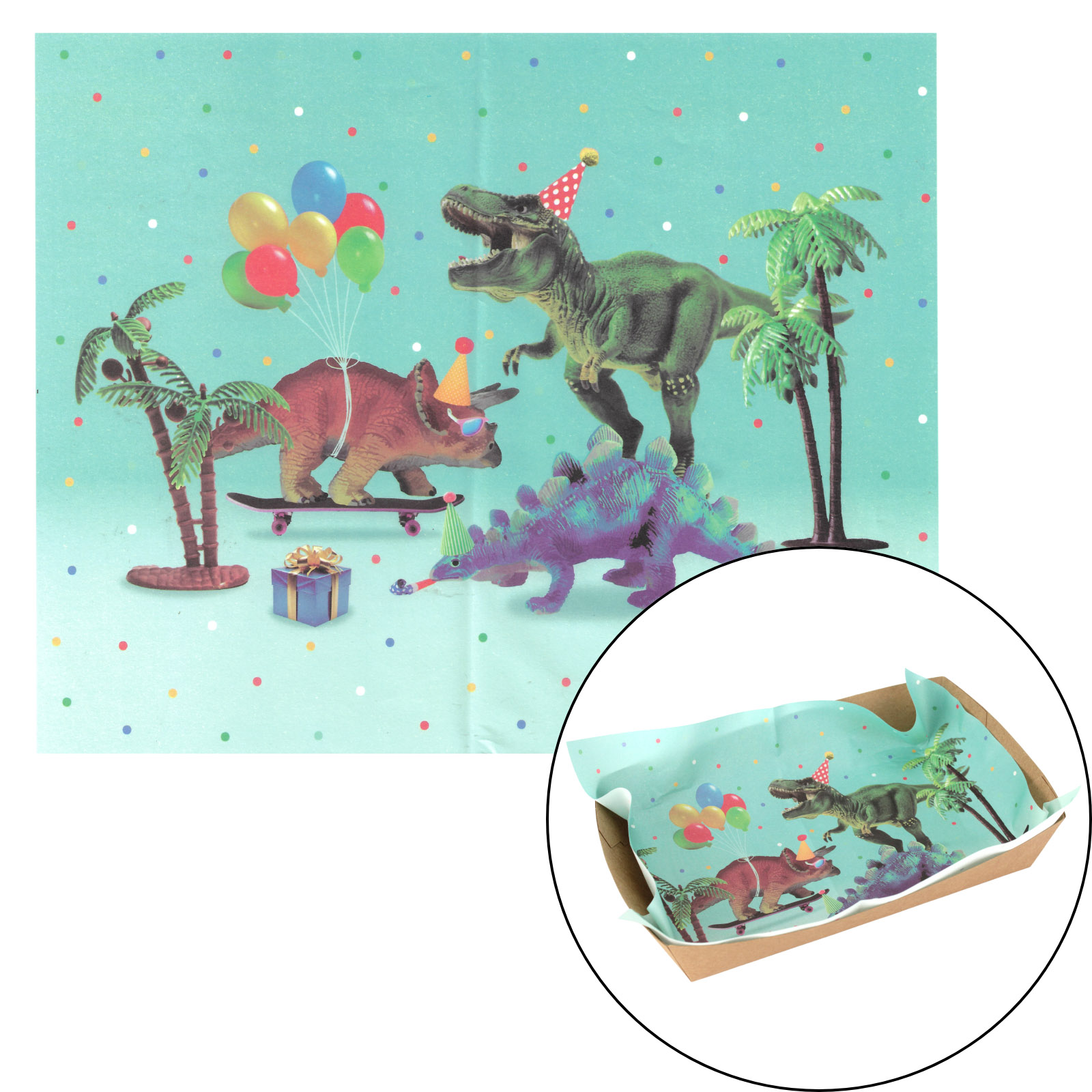 Dinosaur Birthday Party Grease Proof Paper Plate / Tray Liners (8 Sheets) 