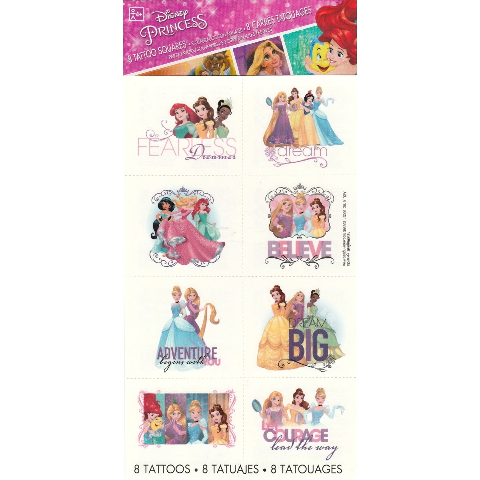 Disney Princess Dream Big Tattoos (1 Sheet)
