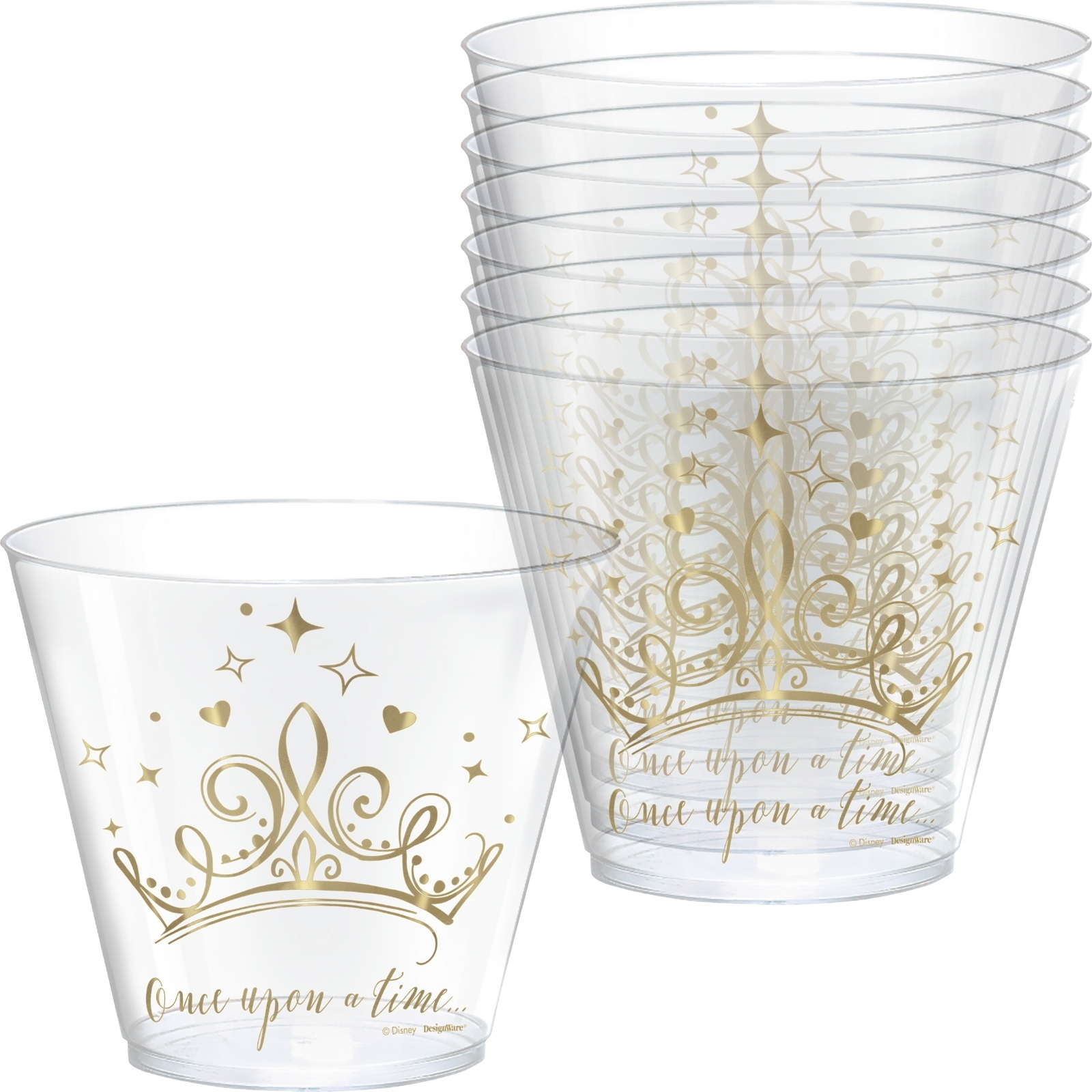 Disney Princess Once Upon A Time Gold Tiara Plastic Tumbler Cups (Pack of 8)