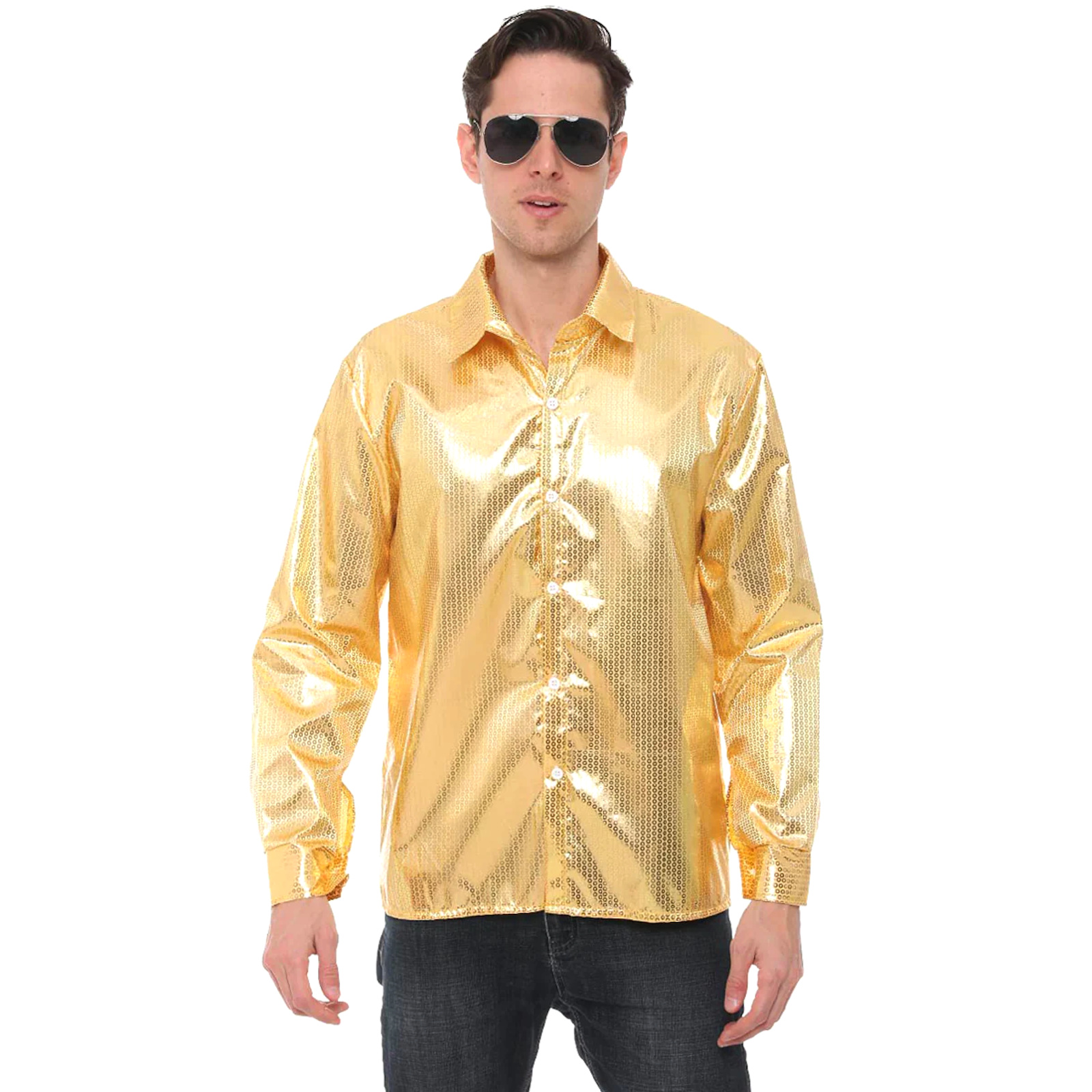 Gold Sequined Disco Shirt Men's Costume Large