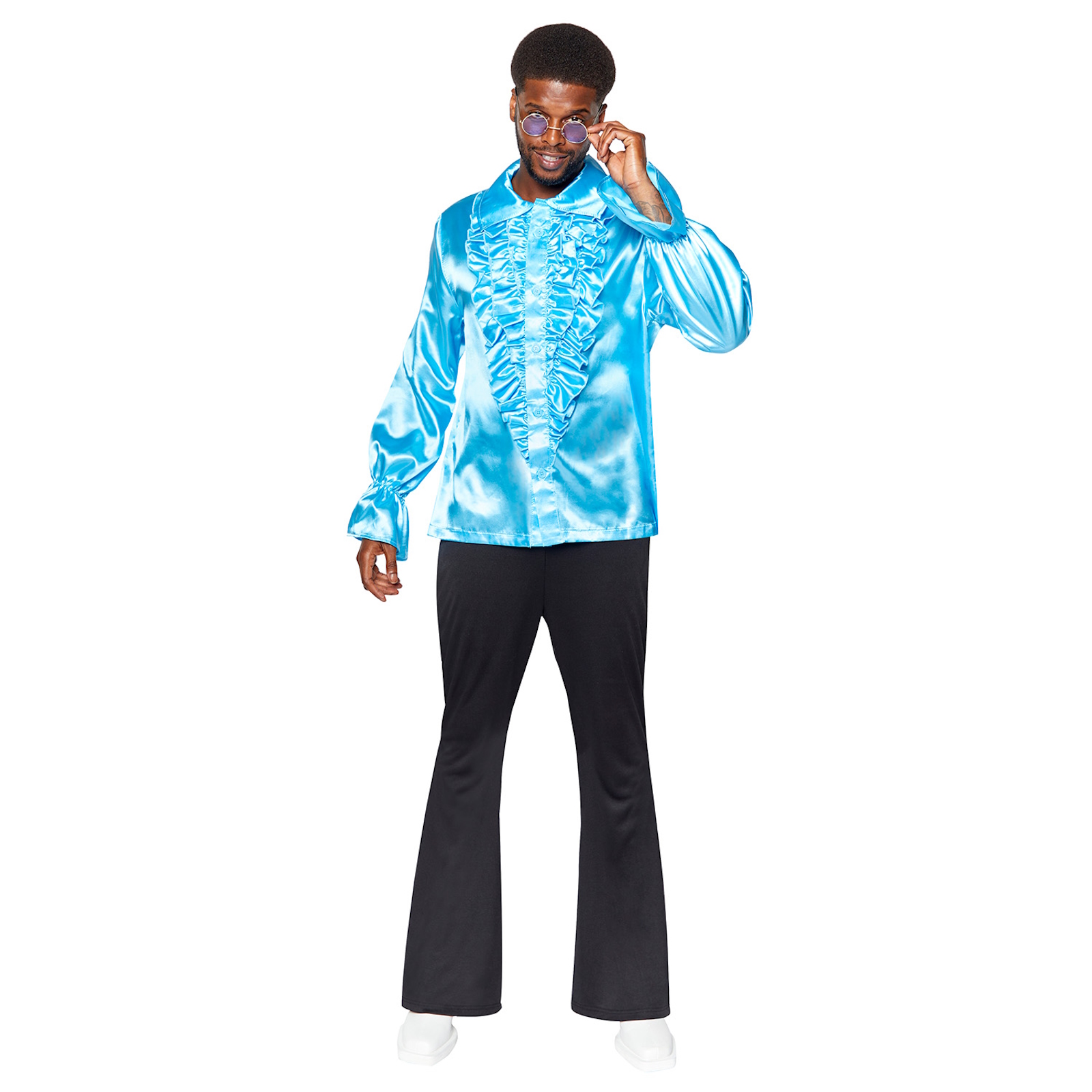 Blue Satin Ruffle Shirt Men's Costume Medium