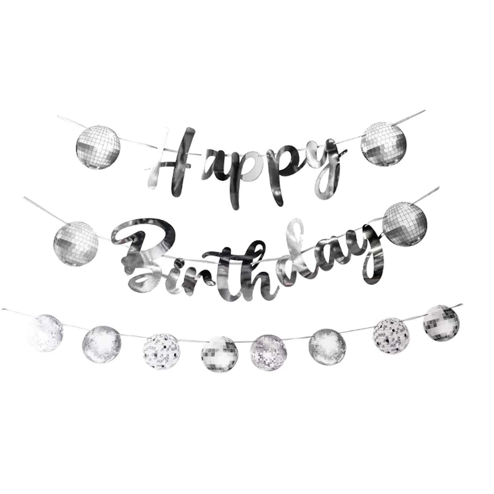 Silver Disco Ball Happy Birthday Letter Banner 5m