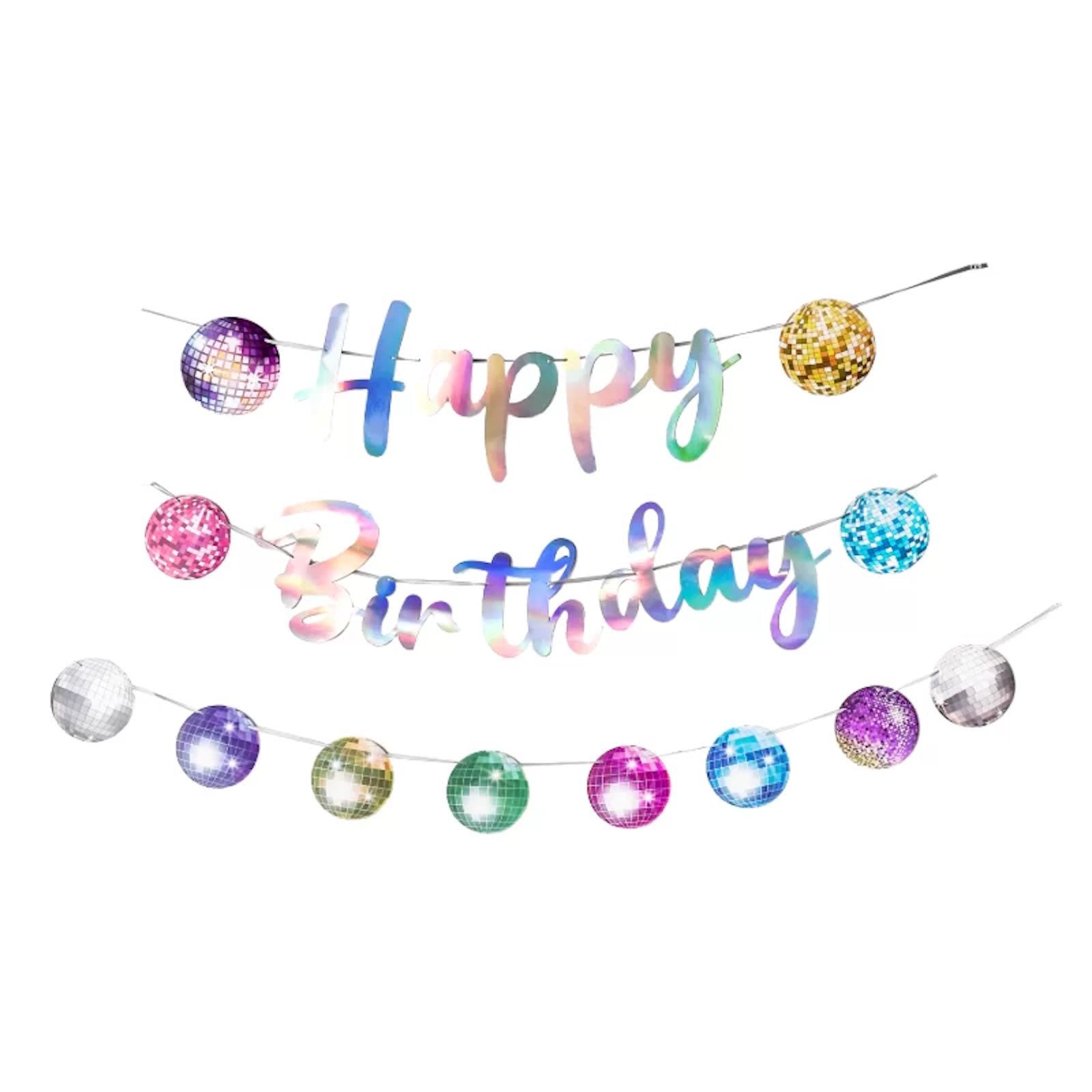 Multicoloured Disco Ball Happy Birthday Letter Banner 5m