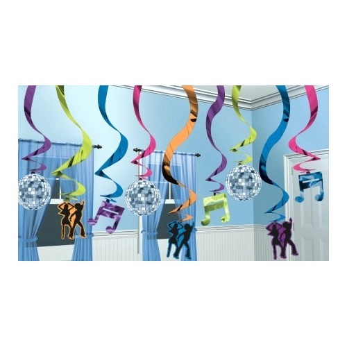 Disco Hanging Swirl Decorations (Pack of 15)