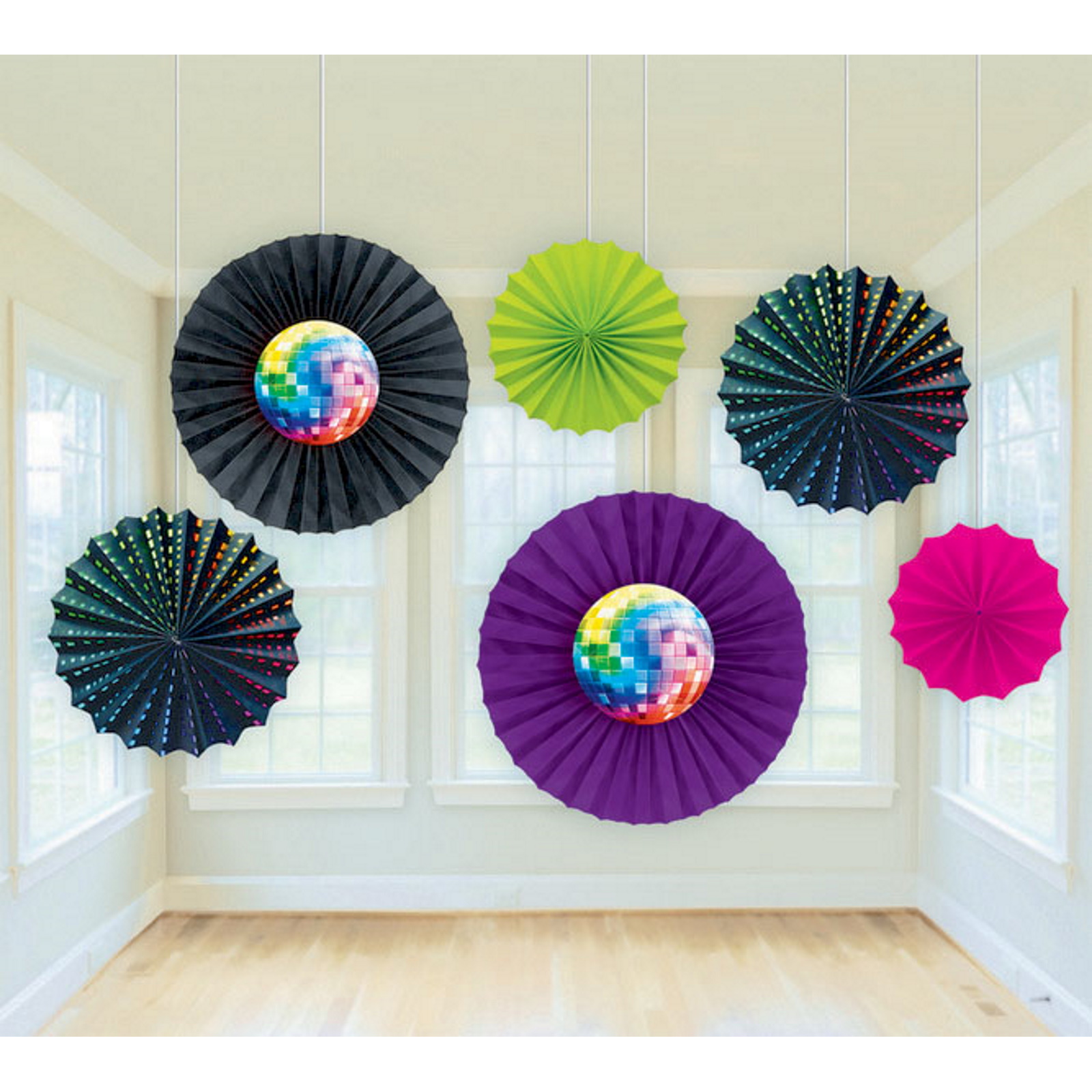 Disco Fever Paper Fan Decorations (Pack of 6)